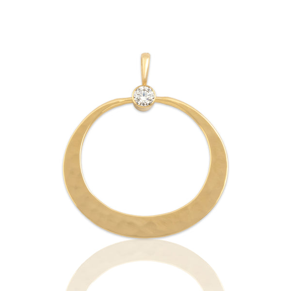 Vintage 14k Yellow Gold Diamond Chic Hammered Ring Dangle Pendant