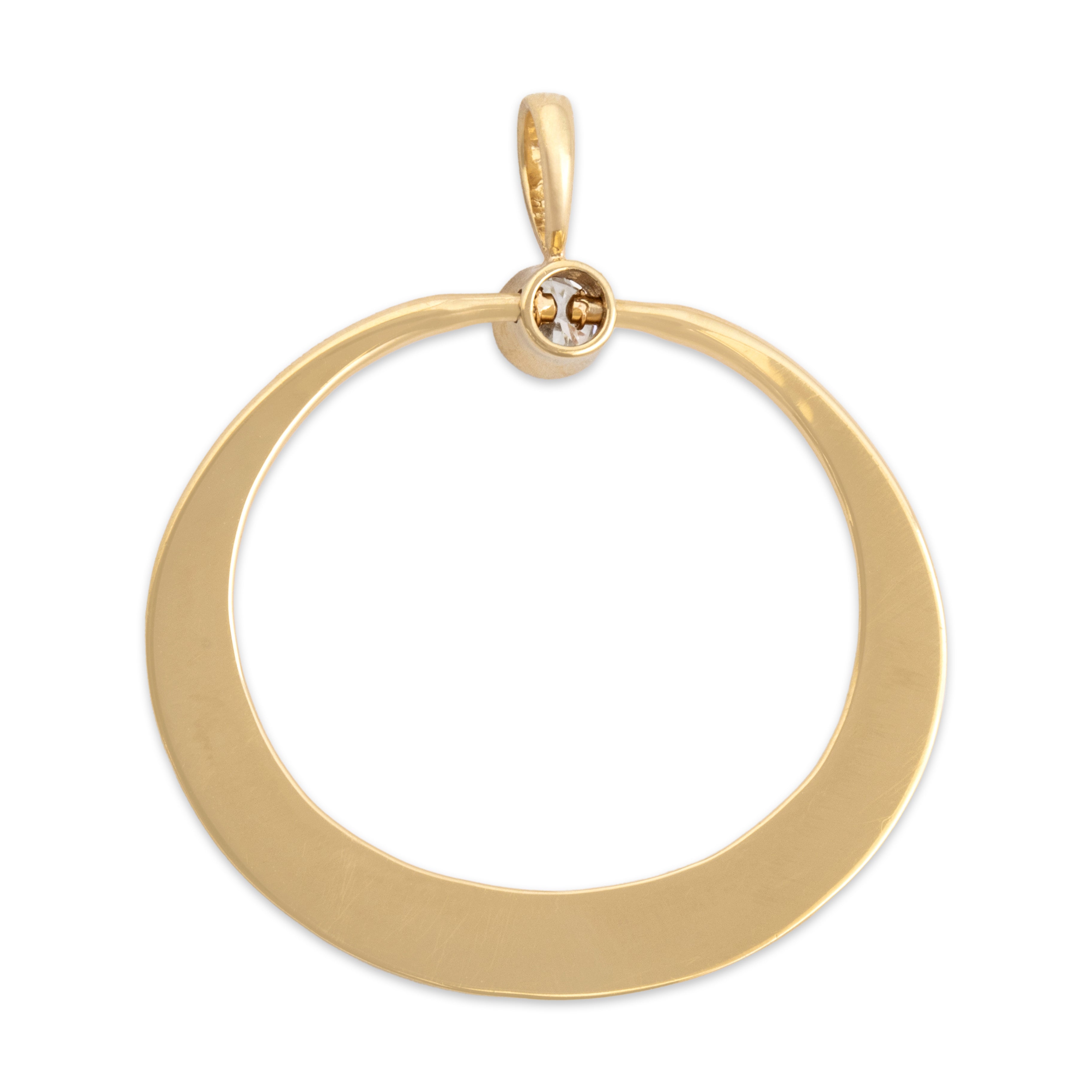 Vintage 14k Yellow Gold Diamond Chic Hammered Ring Dangle Pendant