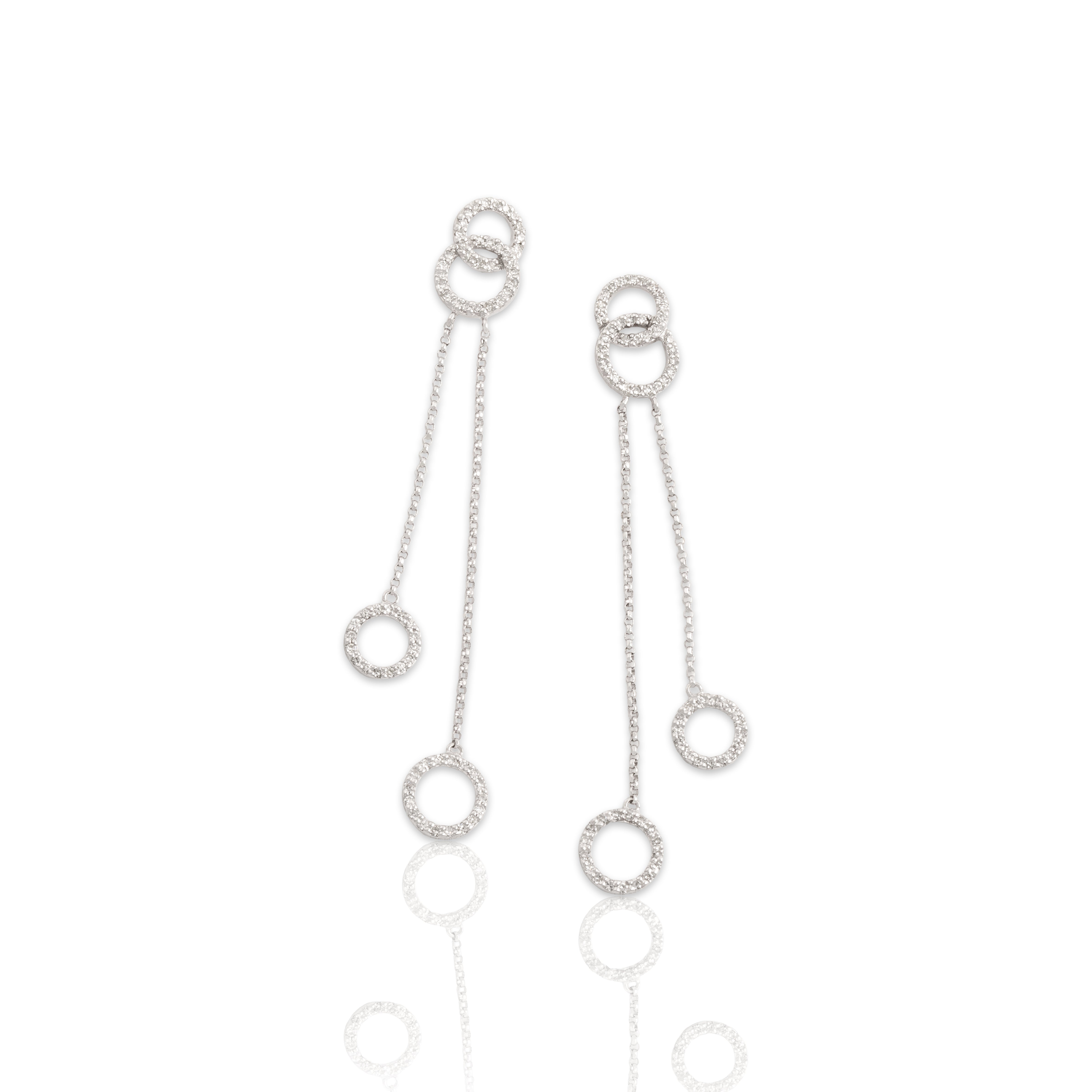 Estate 14k White Gold Diamond Interlocking Circle Cable Chain Dangle Stud Earrings - Close-up view