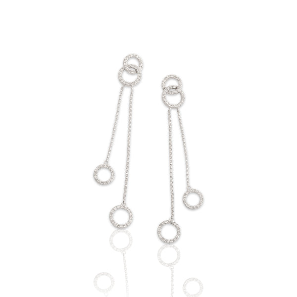 Estate 14k White Gold Diamond Interlocking Circle Chain Dangle Stud Earrings