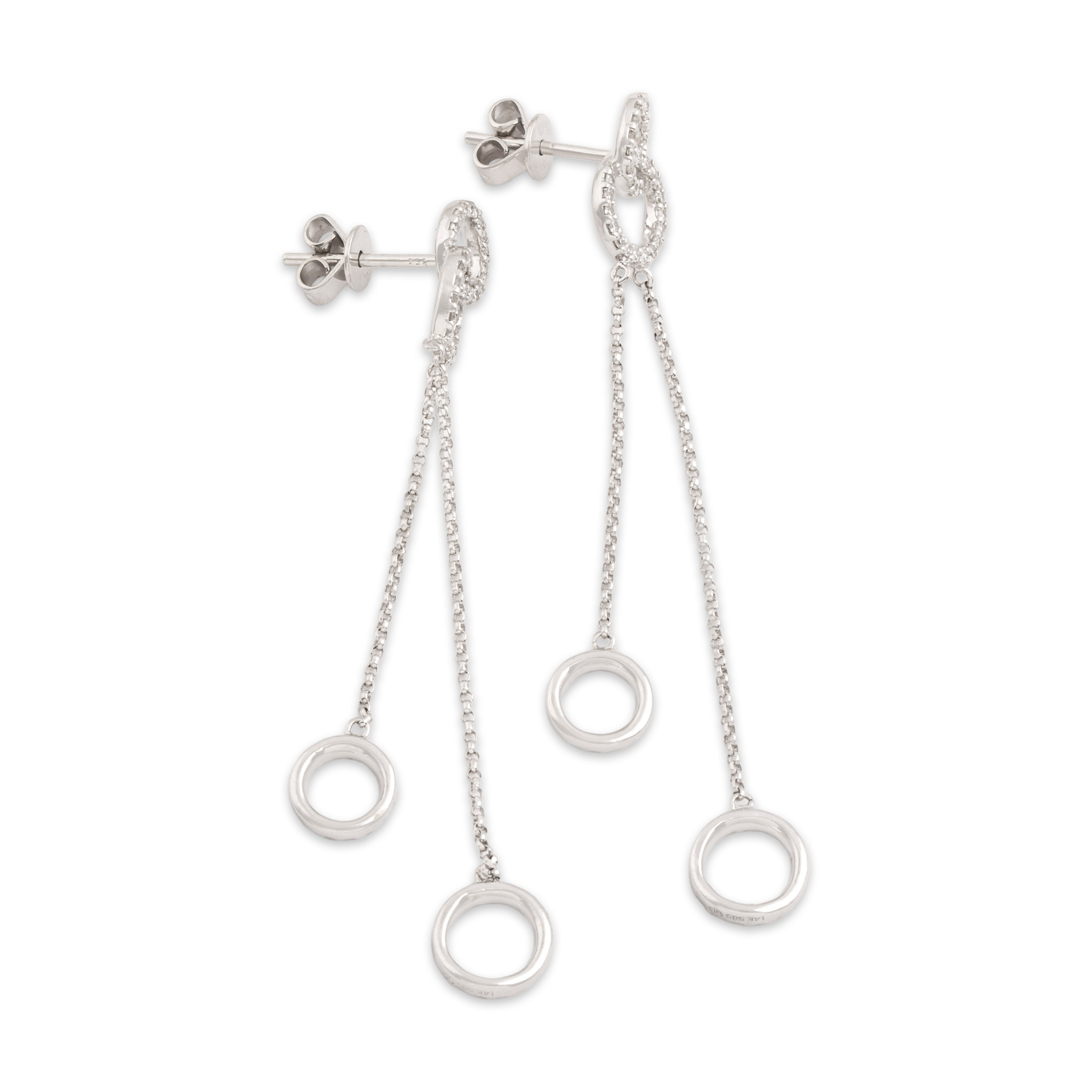 Estate 14k White Gold Diamond Interlocking Circle Cable Chain Dangle Stud Earrings - Side view