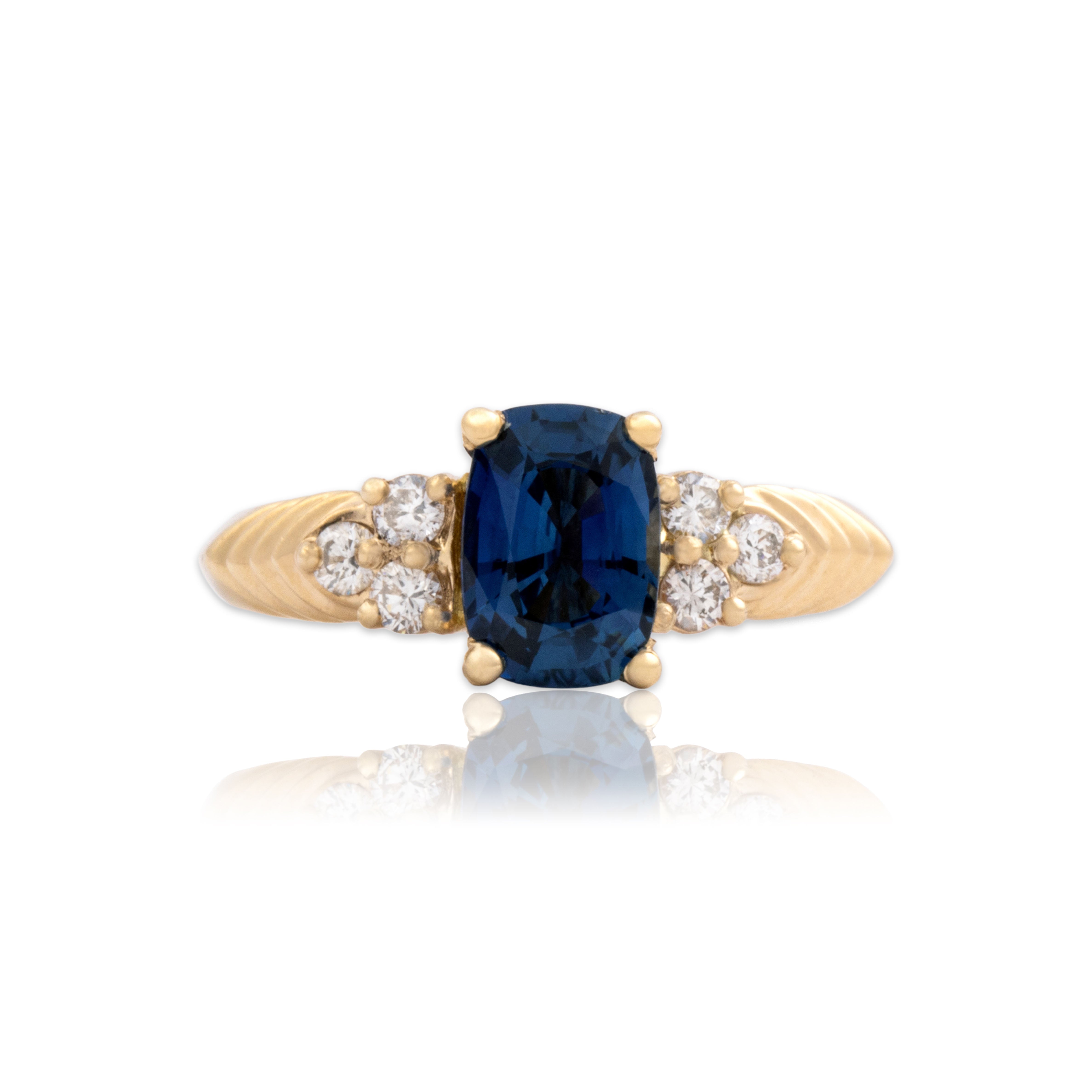 Vintage 14k Yellow Gold 1.29ct Blue Sapphire Diamond Dazzling Sparkle Ring 7.00