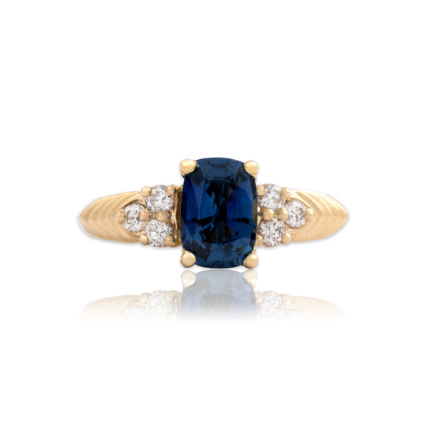 Vintage 14k Yellow Gold 1.29ct Blue Sapphire Diamond Dazzling Sparkle Ring 7.00