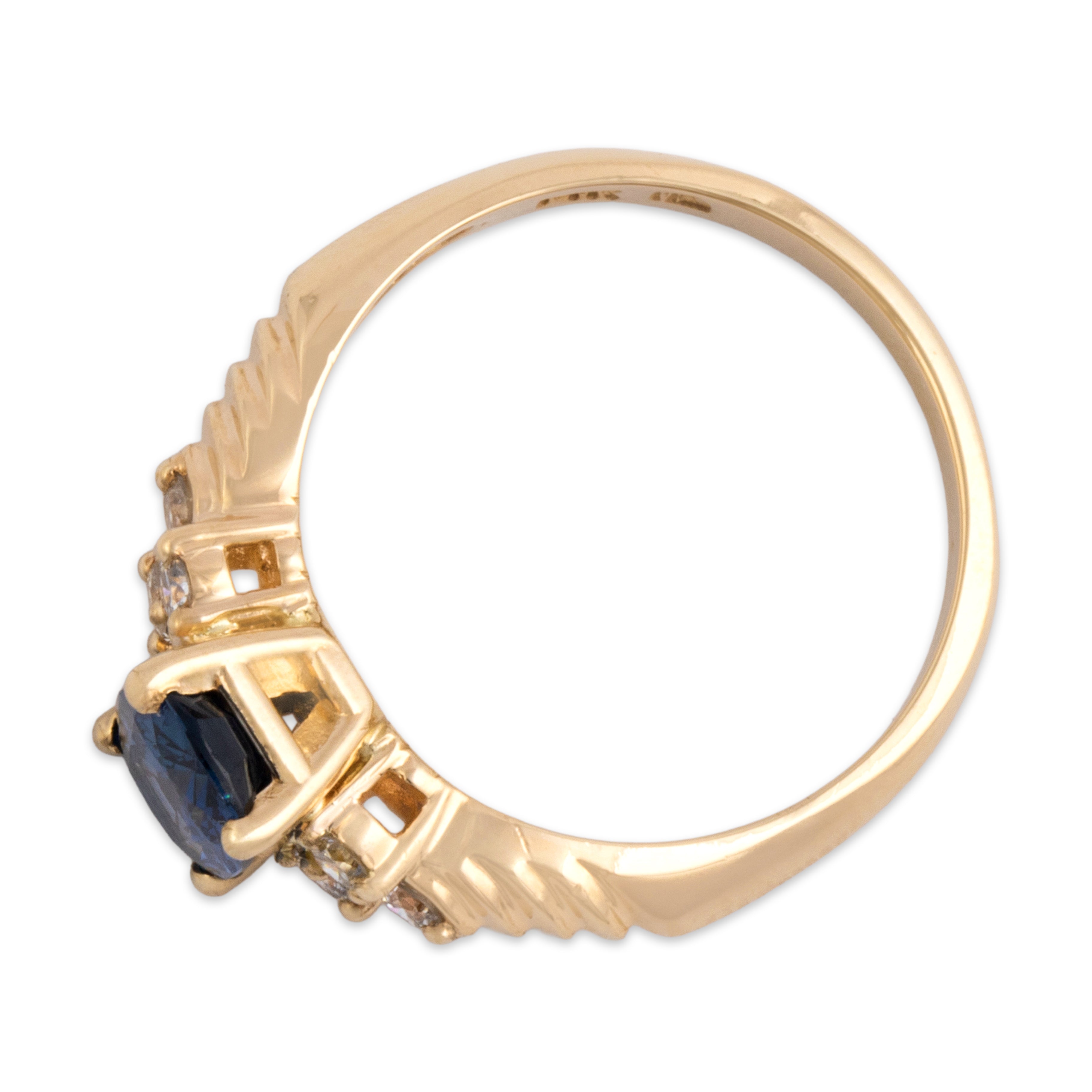 Vintage 14k Yellow Gold 1.29ct Blue Sapphire Diamond Dazzling Dimensional Sparkle Ring - Overall view