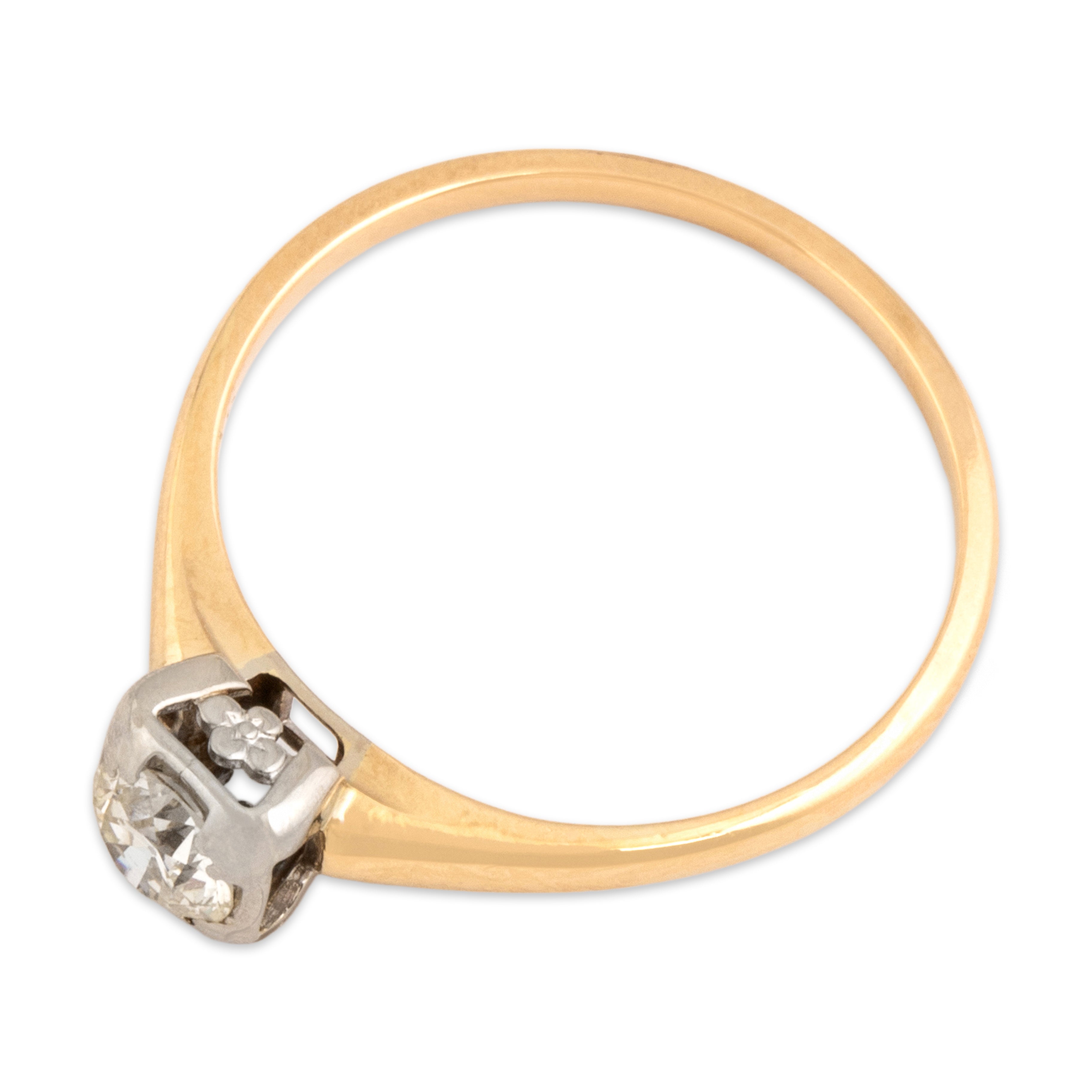 Vintage 14k Yellow & White Gold Old European Cut Diamond Blossom Detail Solitaire Ring - Overall view