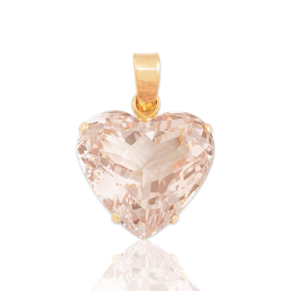Vintage 18k Yellow Gold 59.89ct Morganite Dramatic Oversized Heart Pendant