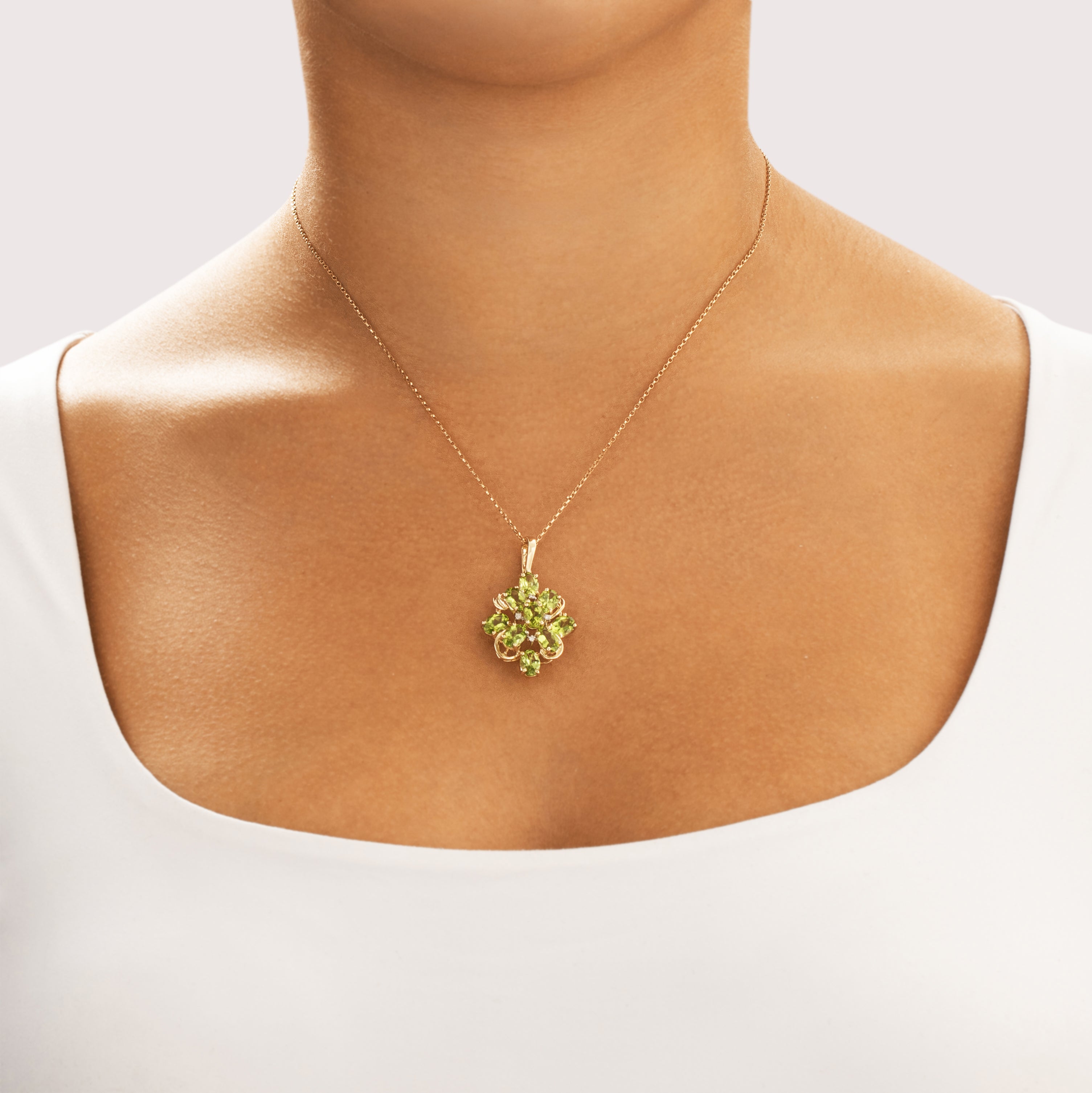 Vintage 14k Yellow Gold 6.46cttw Peridot Diamond Bold Sparkling Enhancer Pendant - On model view