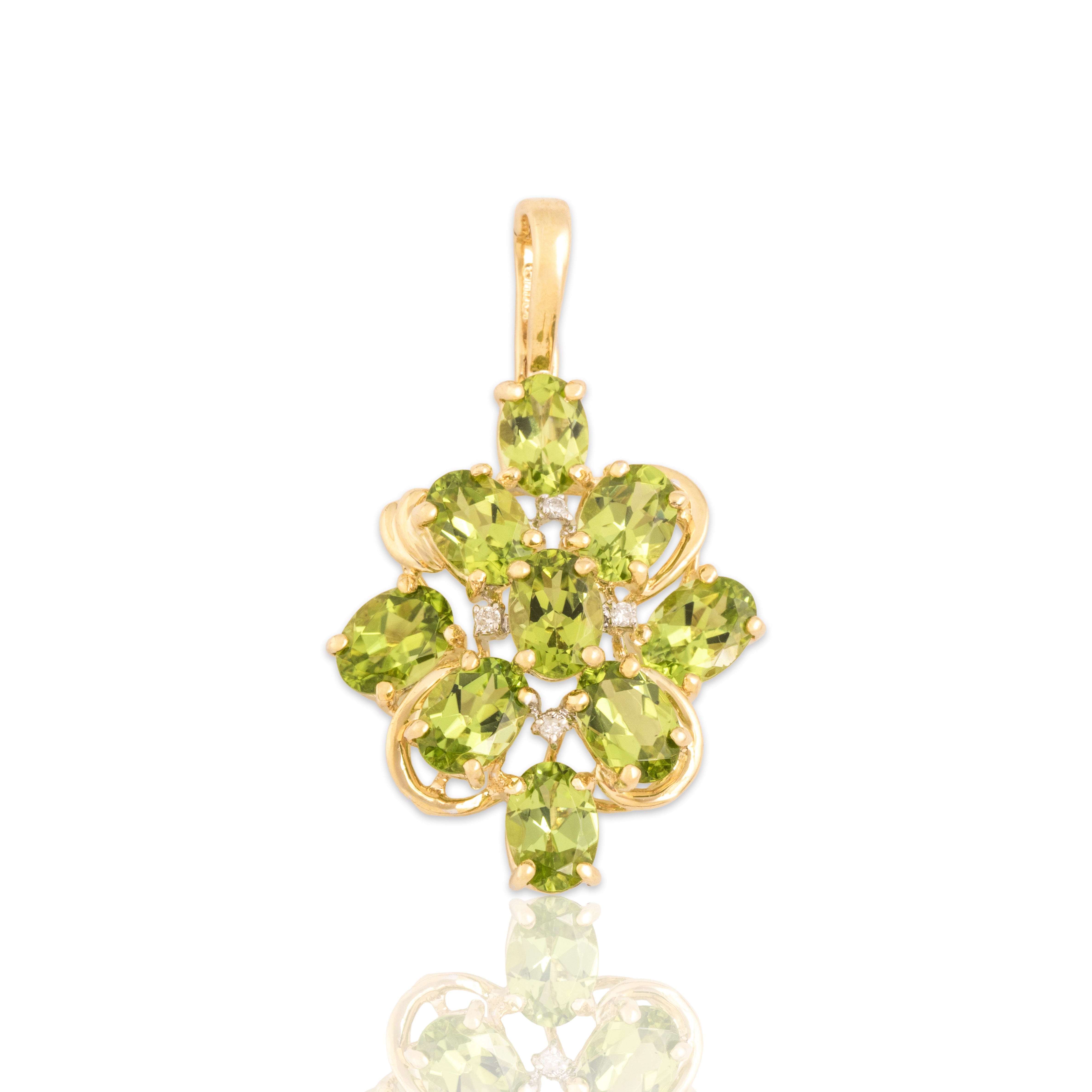 Vintage 14k Yellow Gold 6.46cttw Peridot Diamond Bold Sparkling Enhancer Pendant