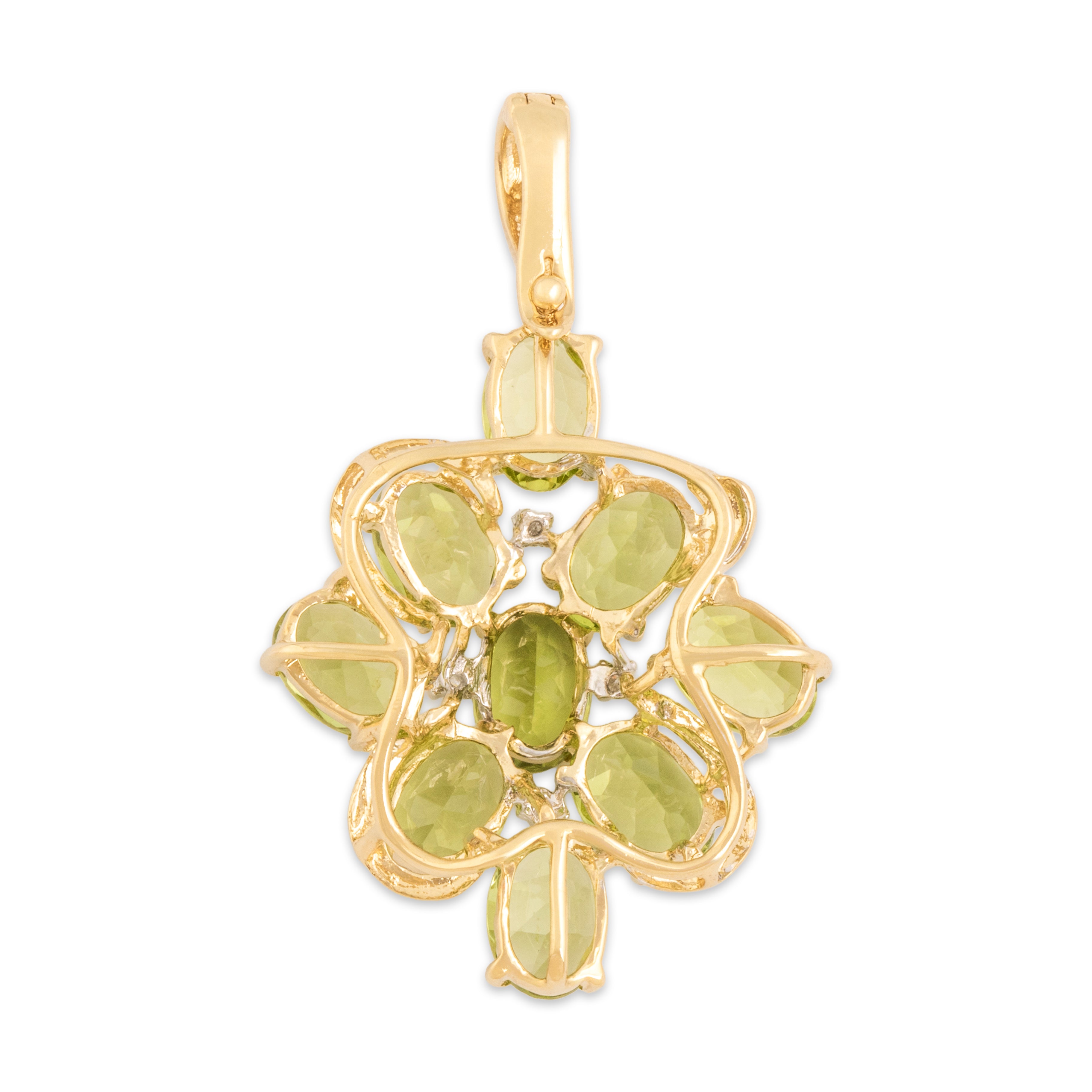Vintage 14k Yellow Gold 6.46cttw Peridot Diamond Bold Sparkling Enhancer Pendant - Back view