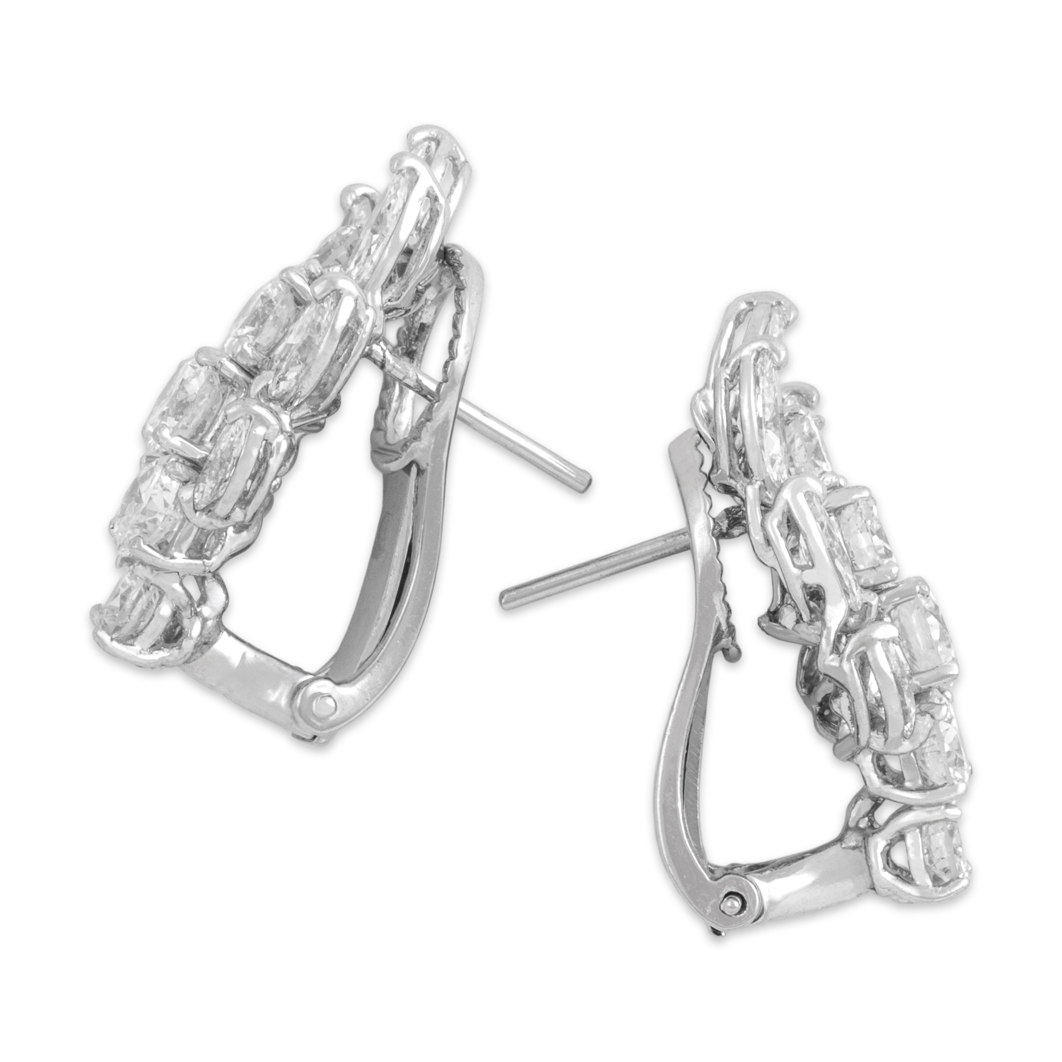 Vintage Heavy Platinum 3.67cttw Diamond Laurel Climbing Omega-Back Earrings - Side view