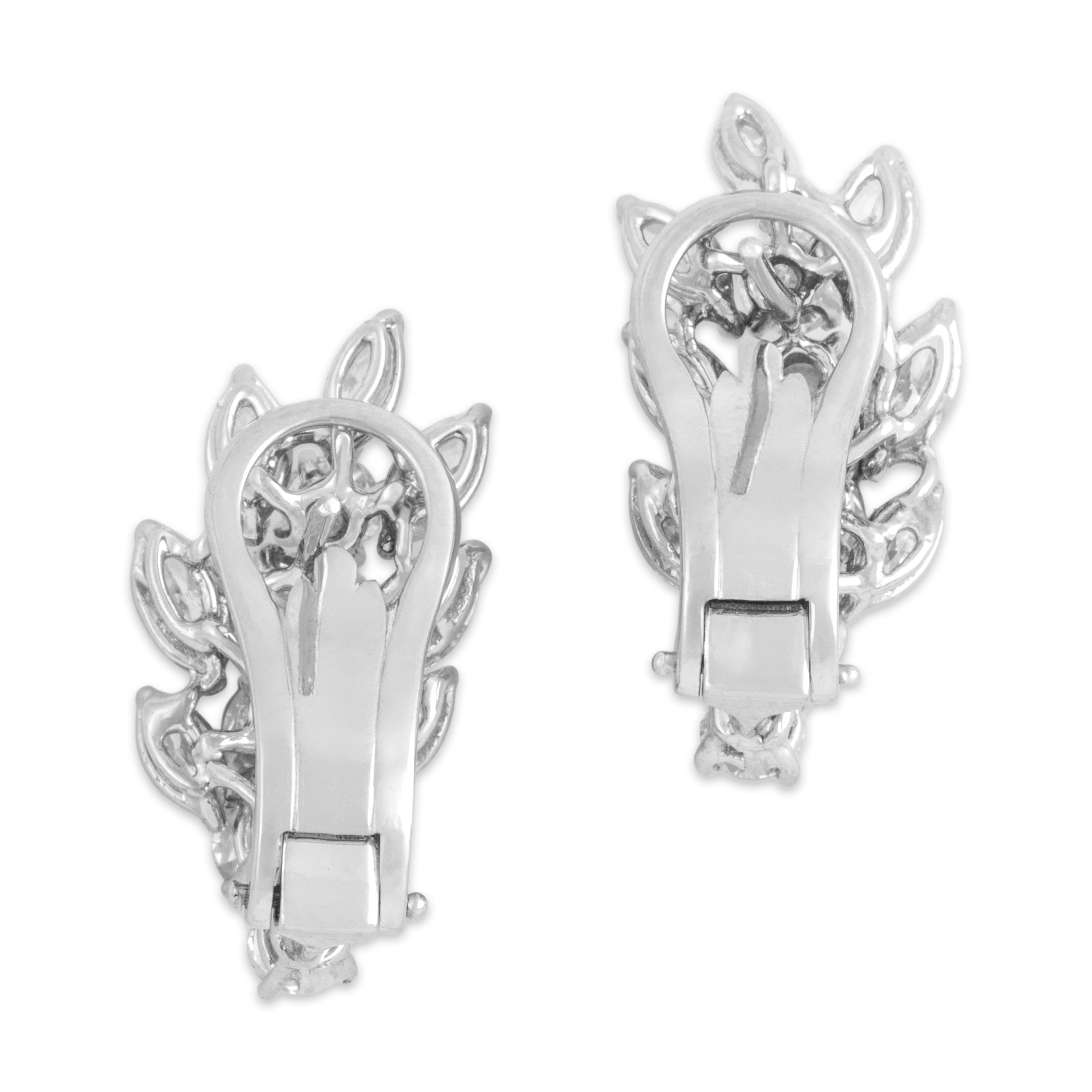 Vintage Heavy Platinum 3.67cttw Diamond Laurel Climbing Omega-Back Earrings