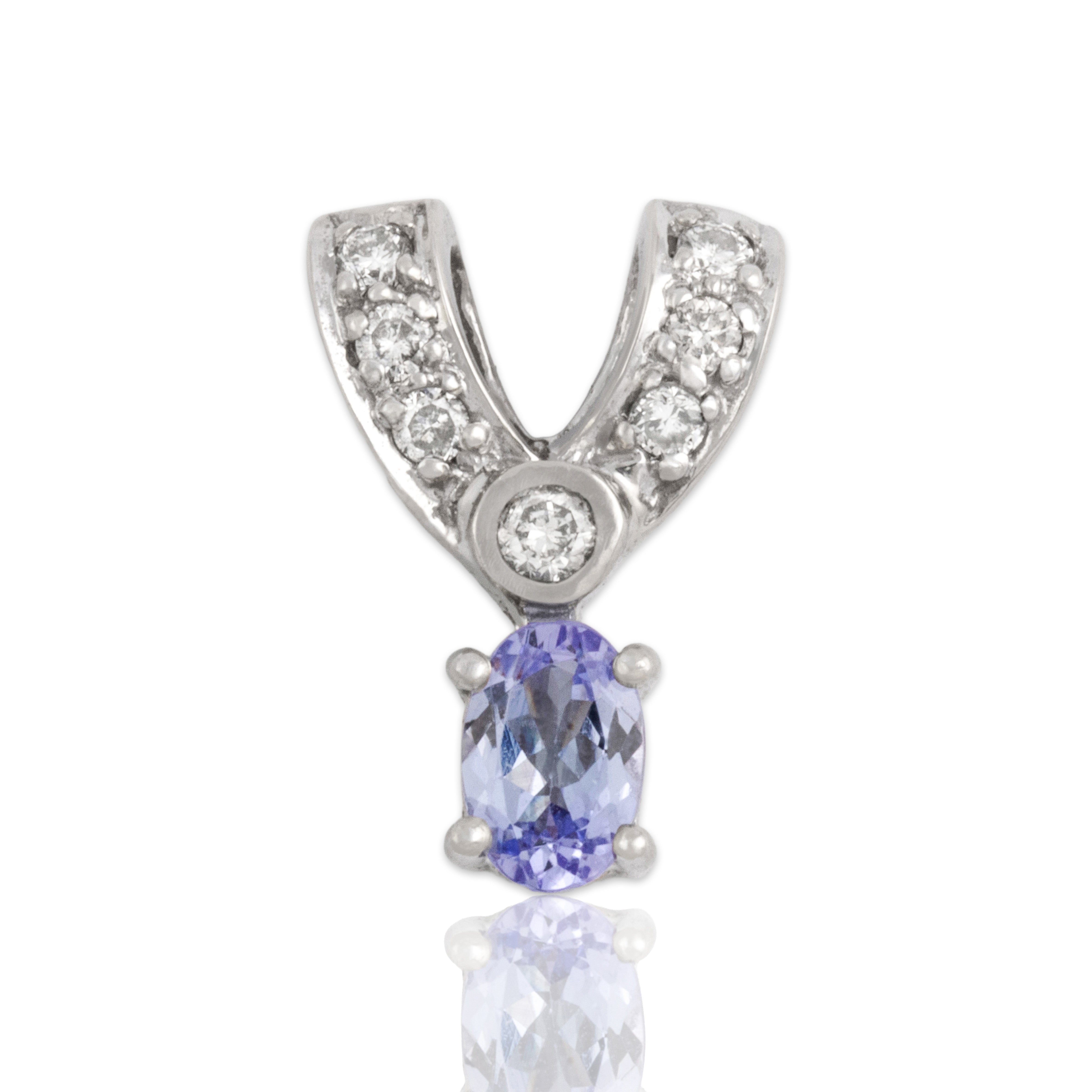 Vintage 14k White Gold Tanzanite Diamond Sparkling Chevron Bail Drop Pendant