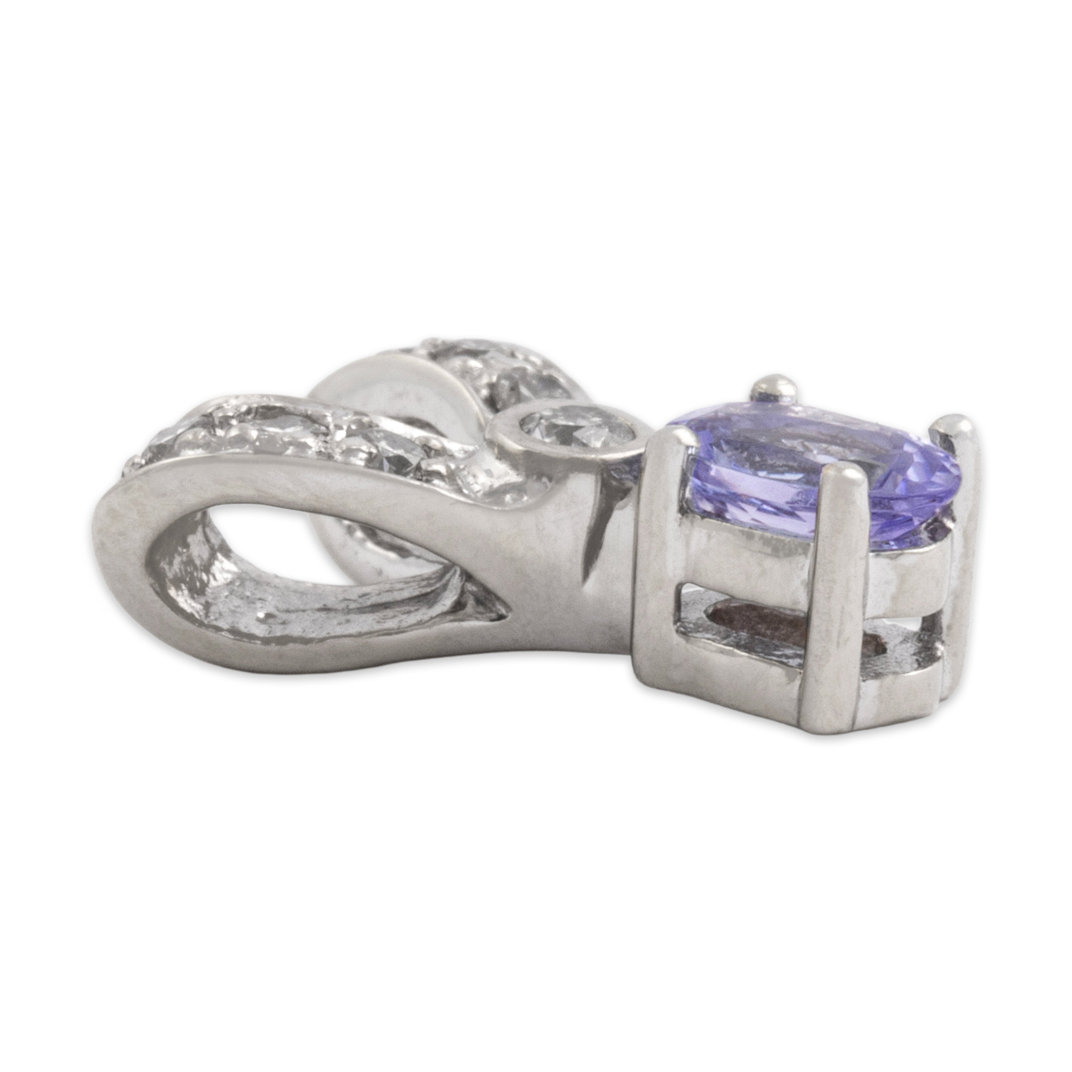 Vintage 14k White Gold Tanzanite Diamond Sparkling Chevron Bail Drop Pendant - Side view