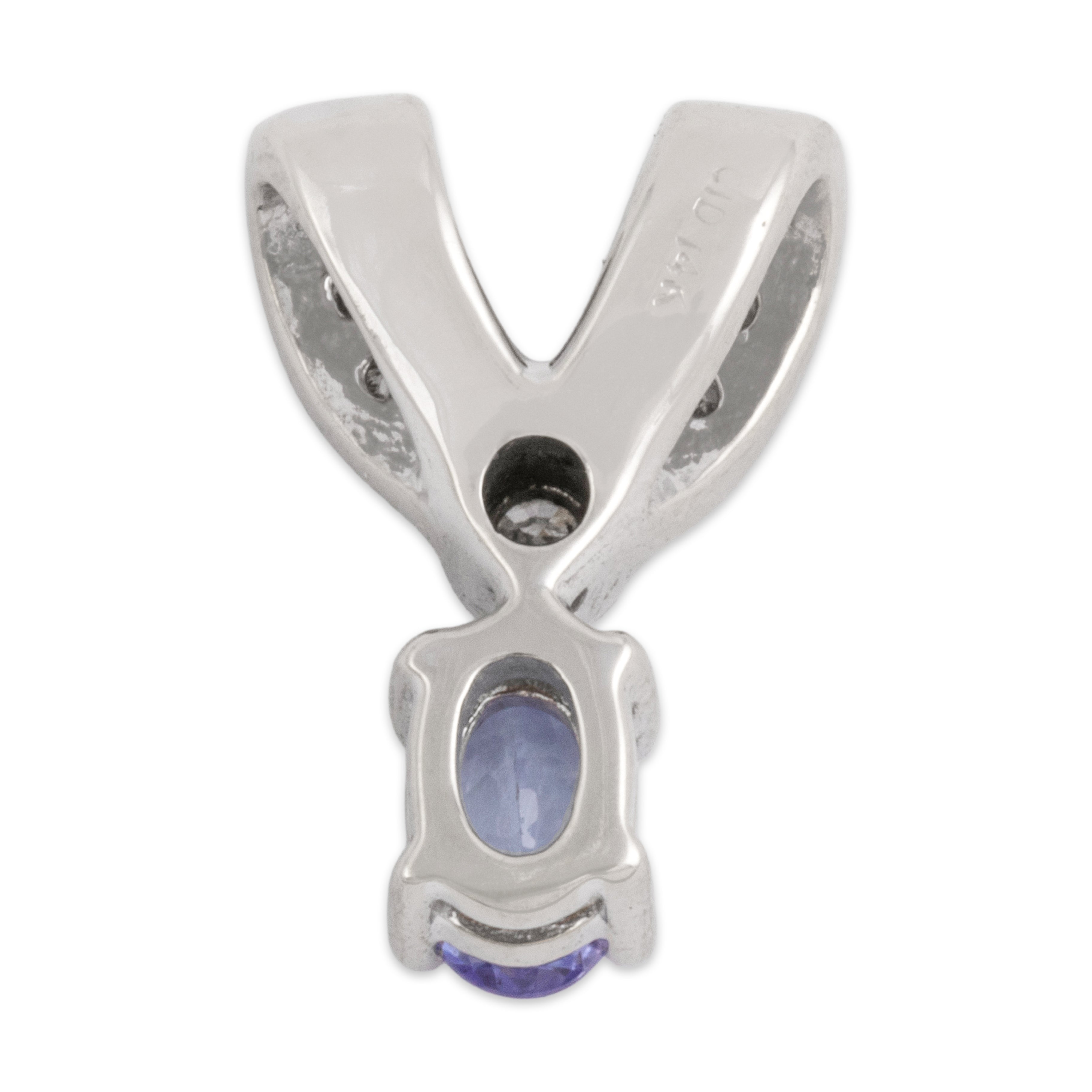 Vintage 14k White Gold Tanzanite Diamond Sparkling Chevron Bail Drop Pendant - Back view