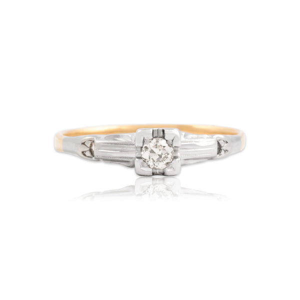 Vintage 18k White & Yellow Gold Old European Cut Diamond Solitaire Ring 7.00