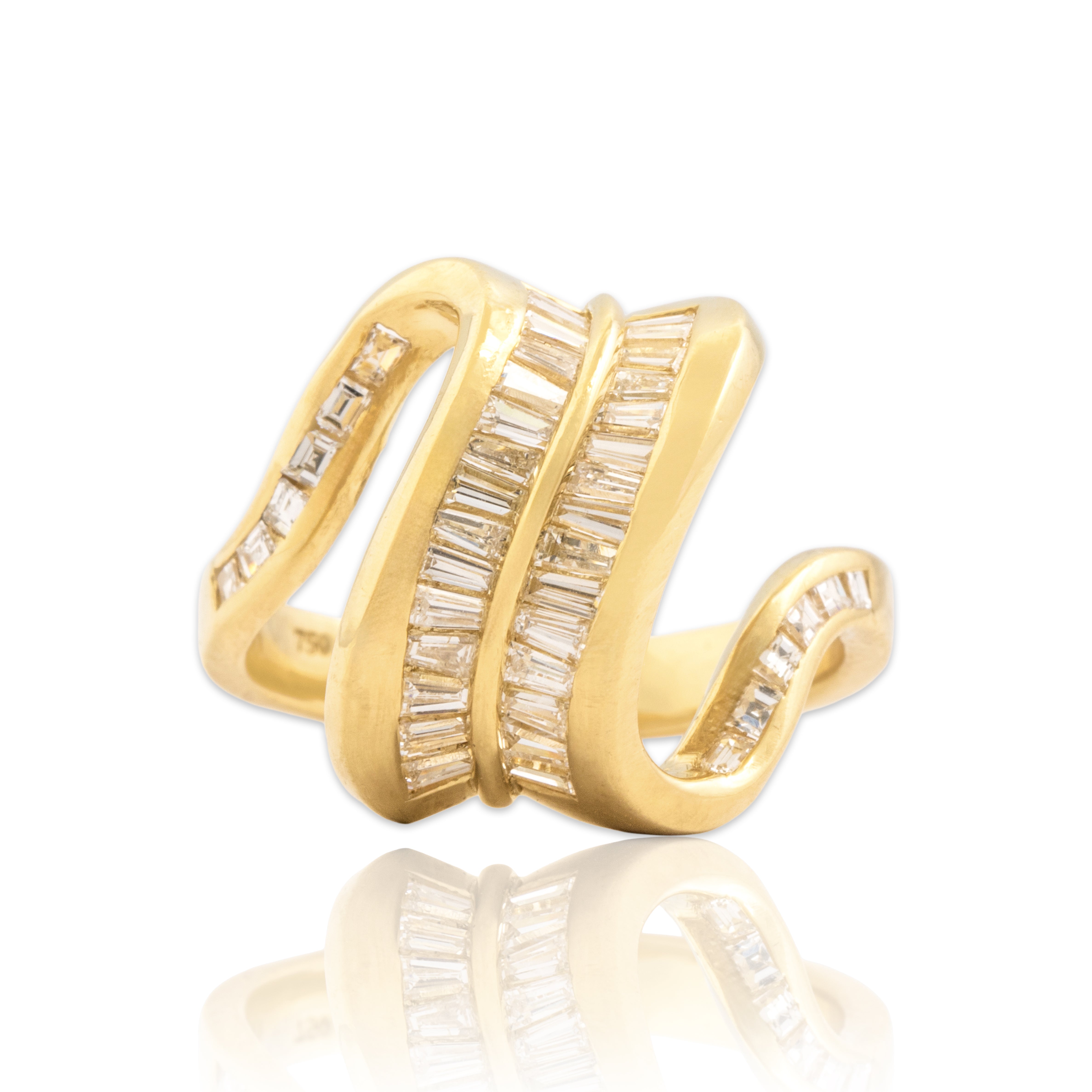 Vintage Diamond Asymmetric Streamline Statement Cocktail Ring - Close-up view