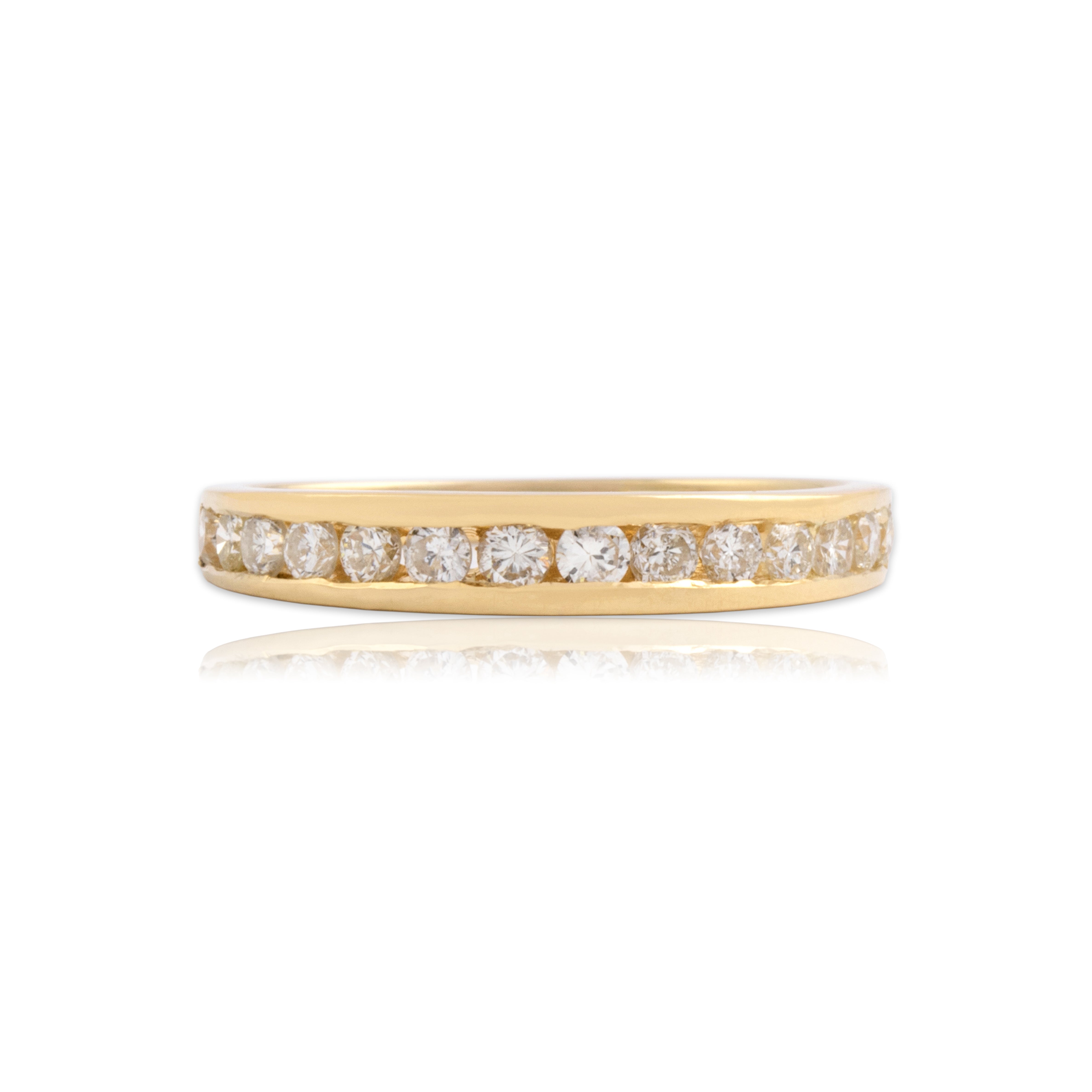 Vintage 18k Yellow Gold Diamond Timeless Channel Ring - Close-up view