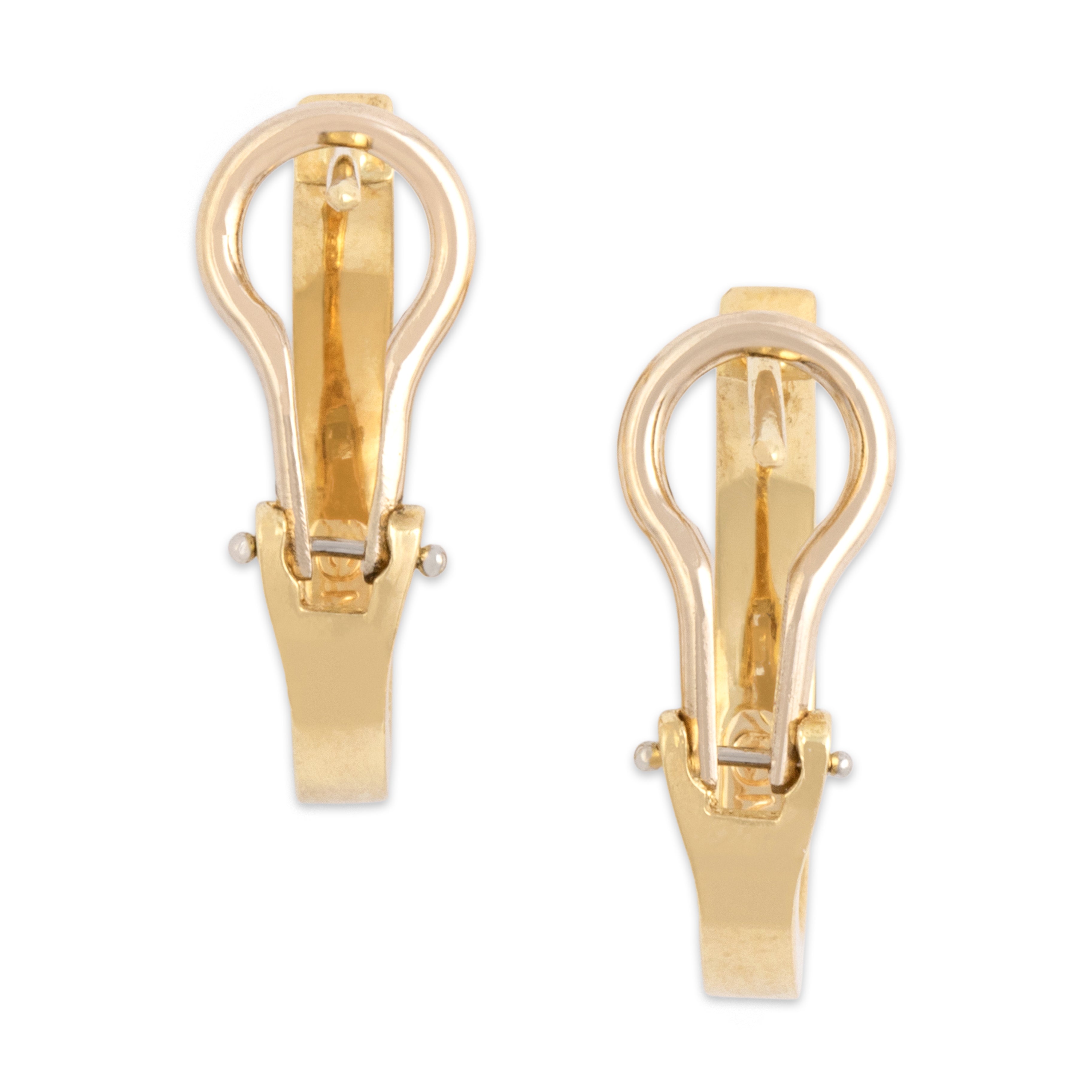 Vintage 18k Yellow Gold Diamond Chic Sparkling Channel Line Omega-Back Hoop Earrings - Back view