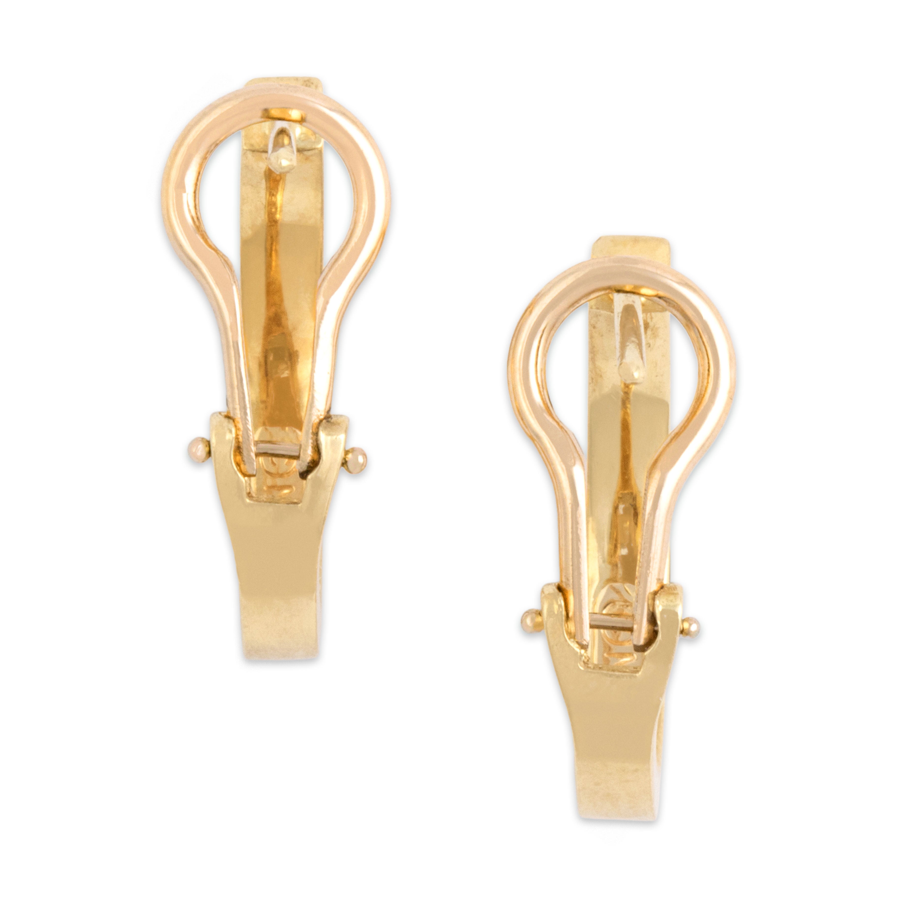 Vintage 18k Yellow Gold Diamond Sparkling Channel Line Omega-Back Hoop Earrings
