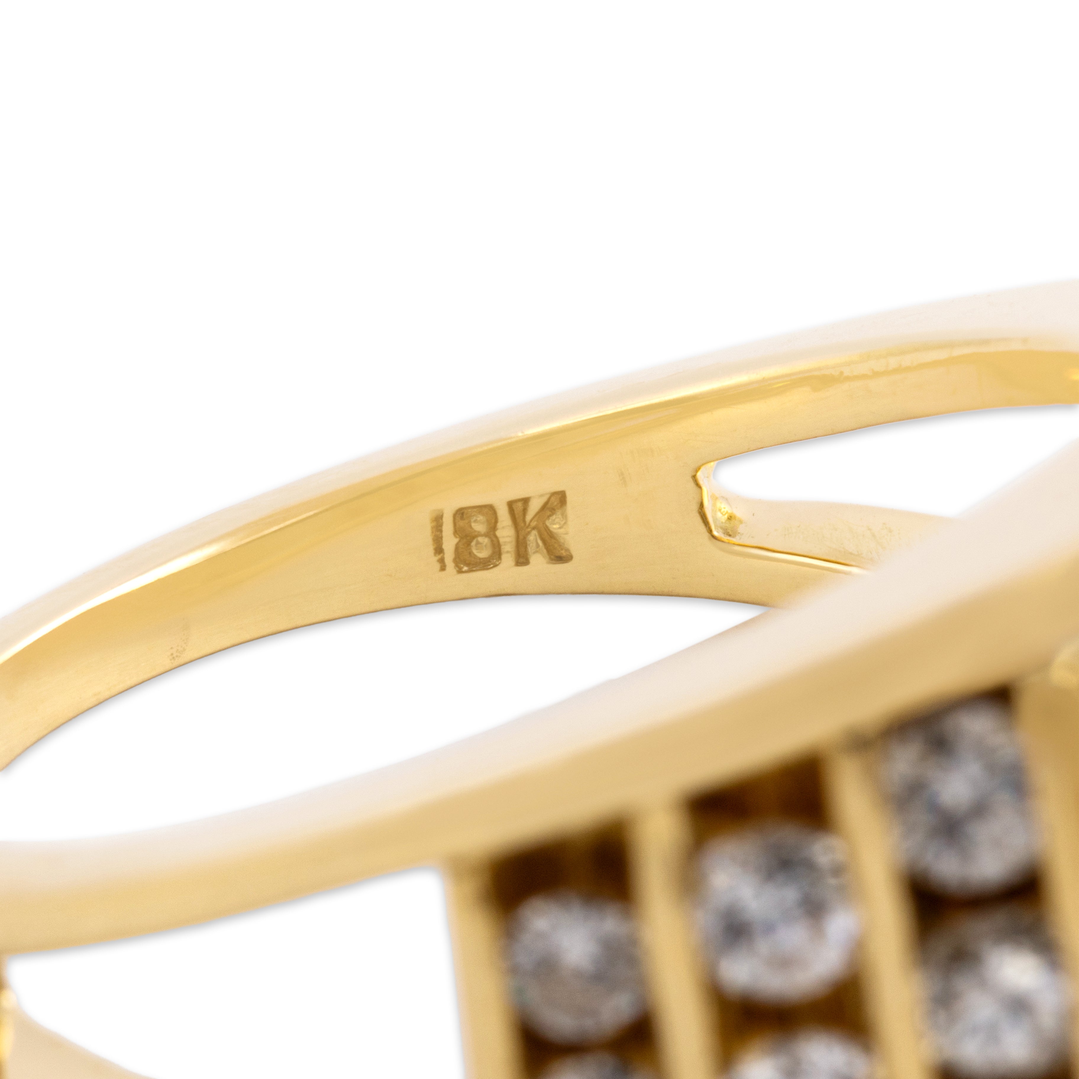 Vintage Heavy 18k Yellow Gold 3.54ct Aquamarine .82cttw Diamond Channel Step Shoulder Ring - Hallmark view