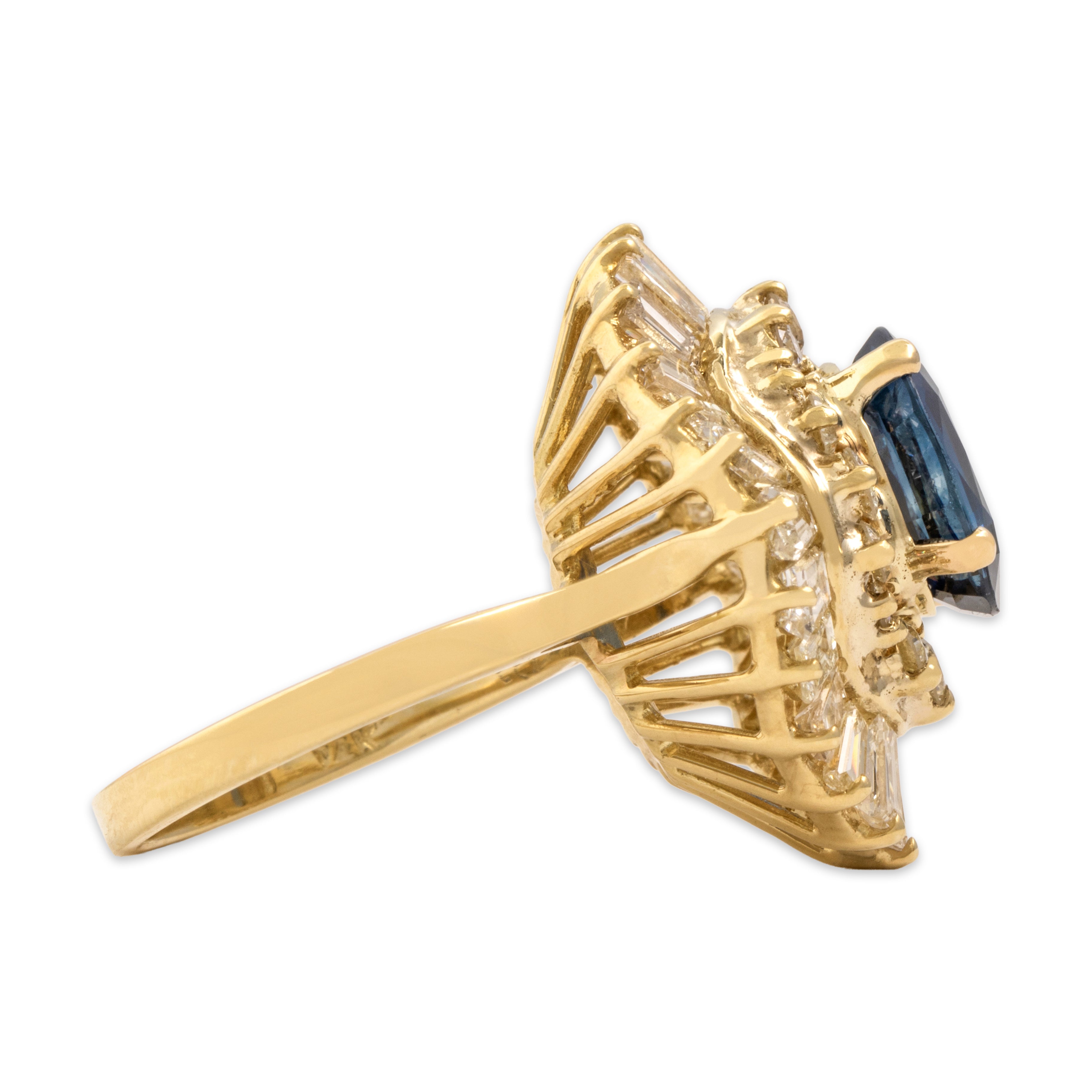 Vintage 14k Yellow Gold 2.54ct Blue Sapphire 2.4cttw Diamond Superb Dazzling Ballerina Halo Cocktail Ring -Side view