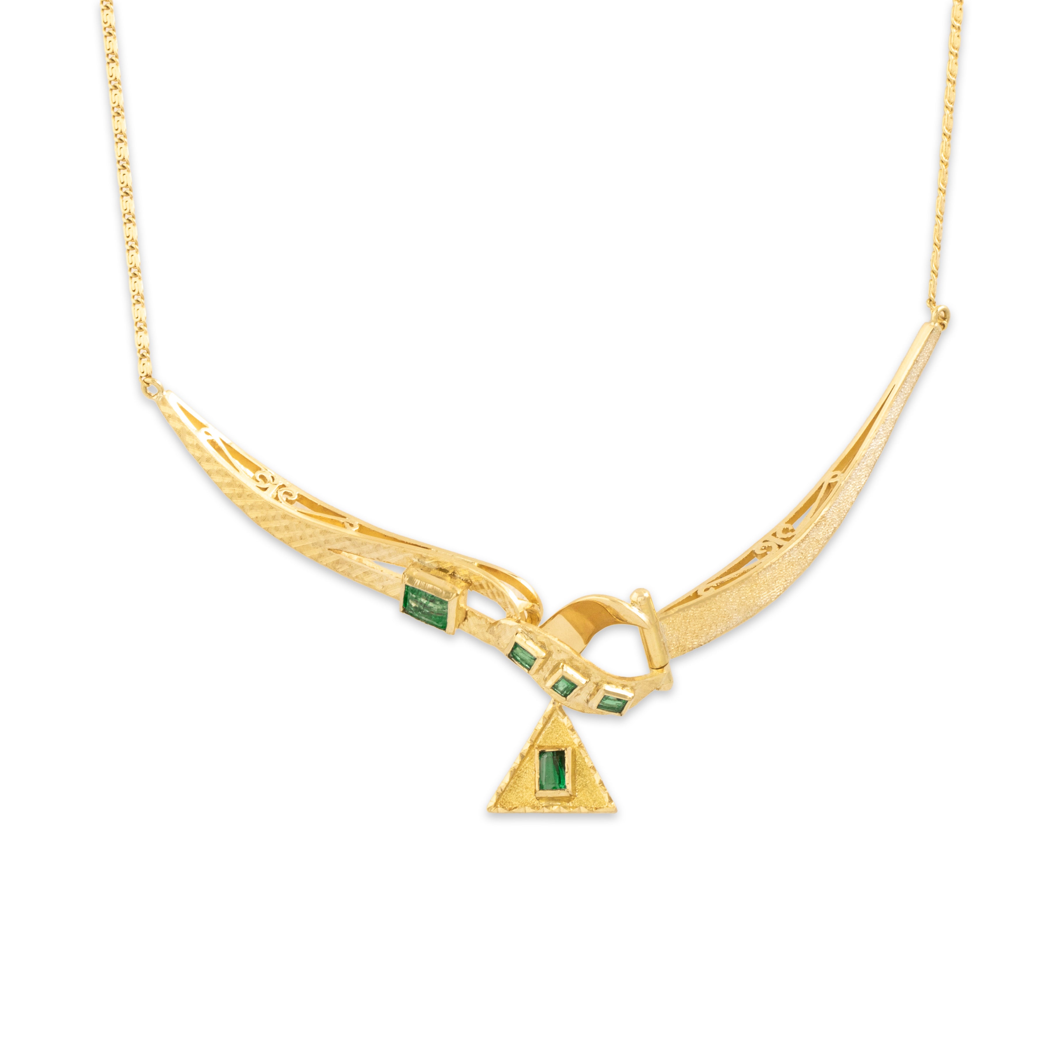 Vintage Italian 18k Yellow Gold .98cttw Emerald Hinged Geometric Necklace 18.5