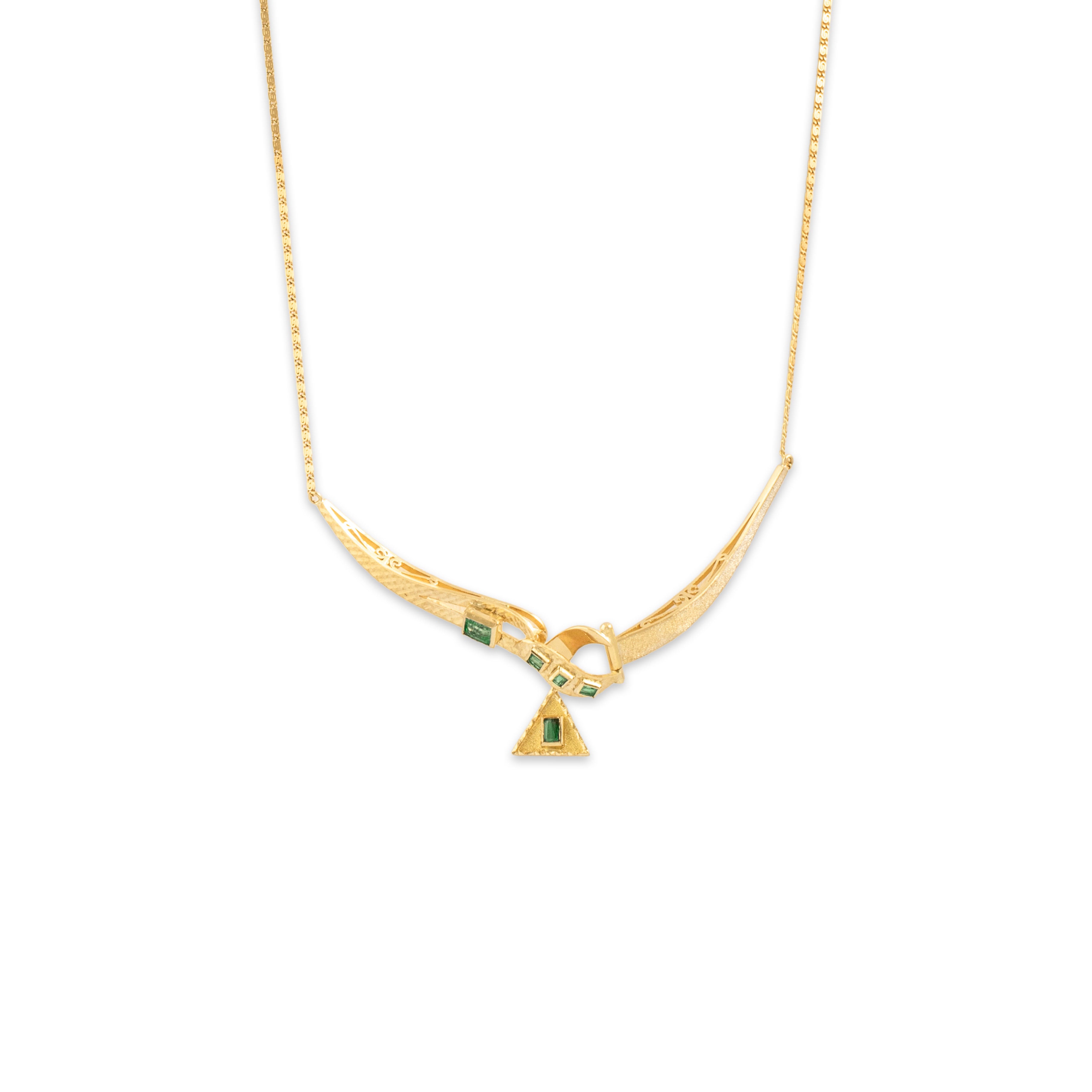 Vintage Italian 18k Yellow Gold .98cttw Emerald Hinged Geometric Necklace 18.5