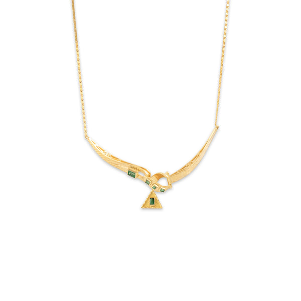 Vintage Italian 18k Yellow Gold .98cttw Emerald Hinged Geometric Necklace 18.5"