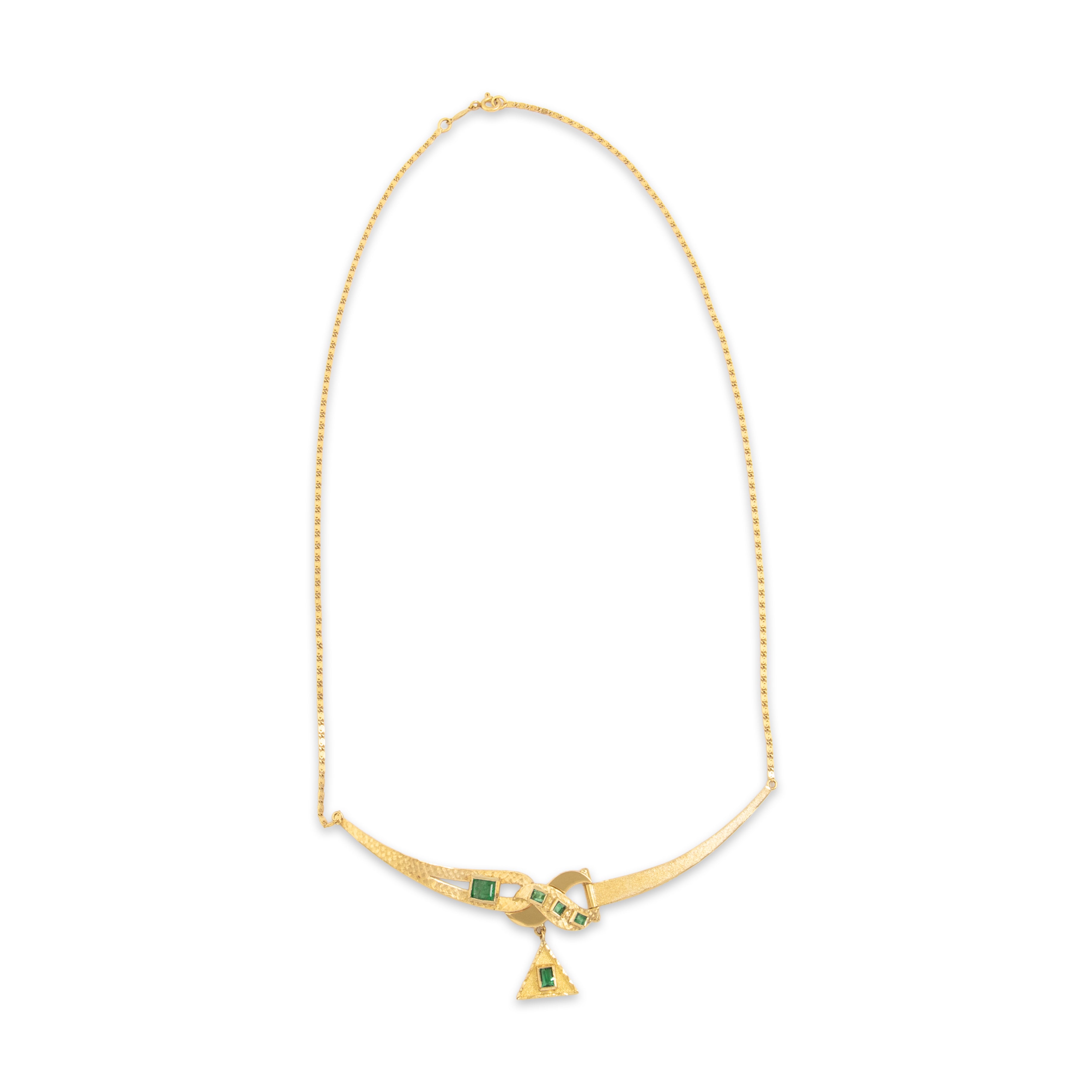 Vintage Italian 18k Yellow Gold .98cttw Emerald Hinged Geometric Necklace 18.5