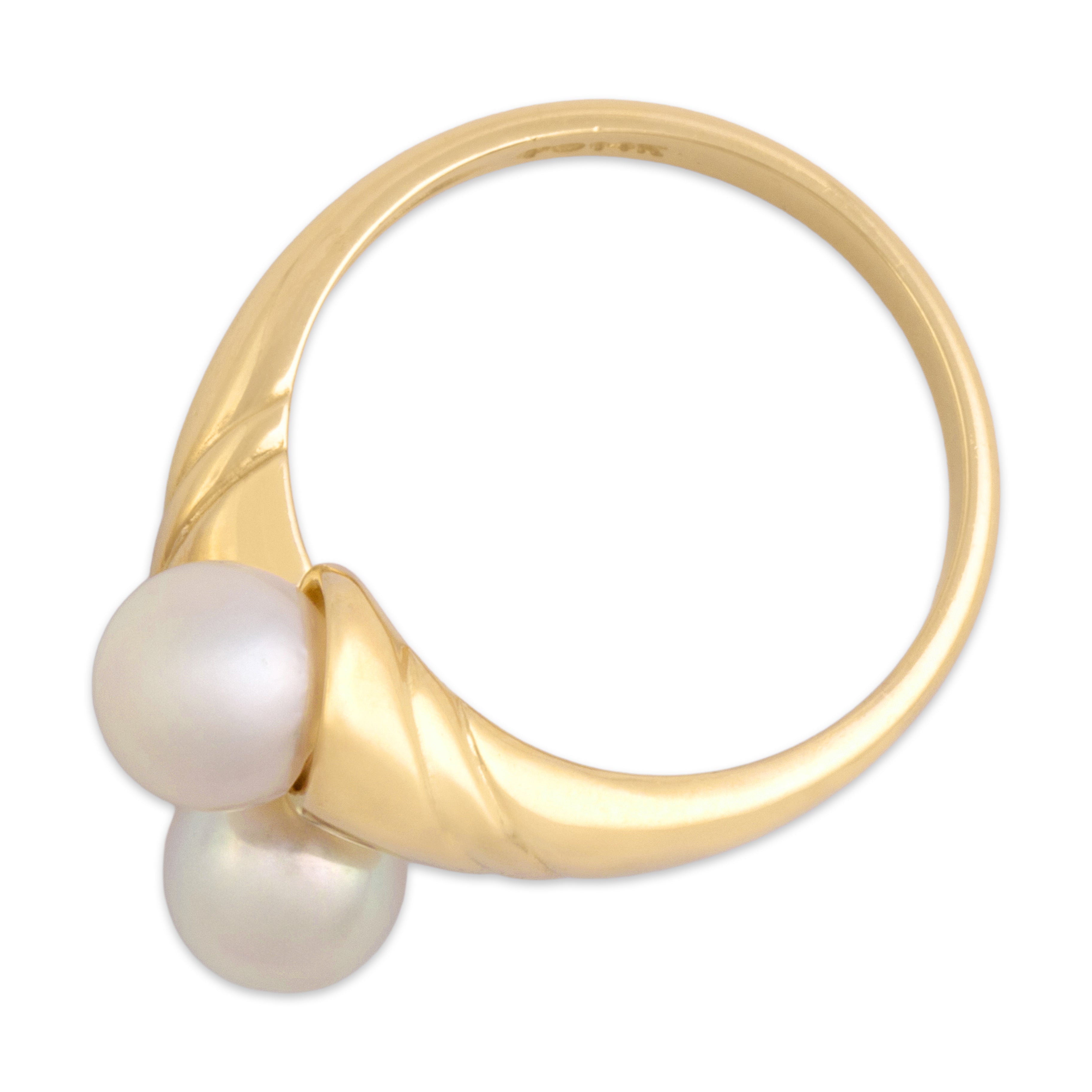 Vintage 14k Yellow Gold Pearl Chic Sweeping Bypass Duo Ring - Overall view