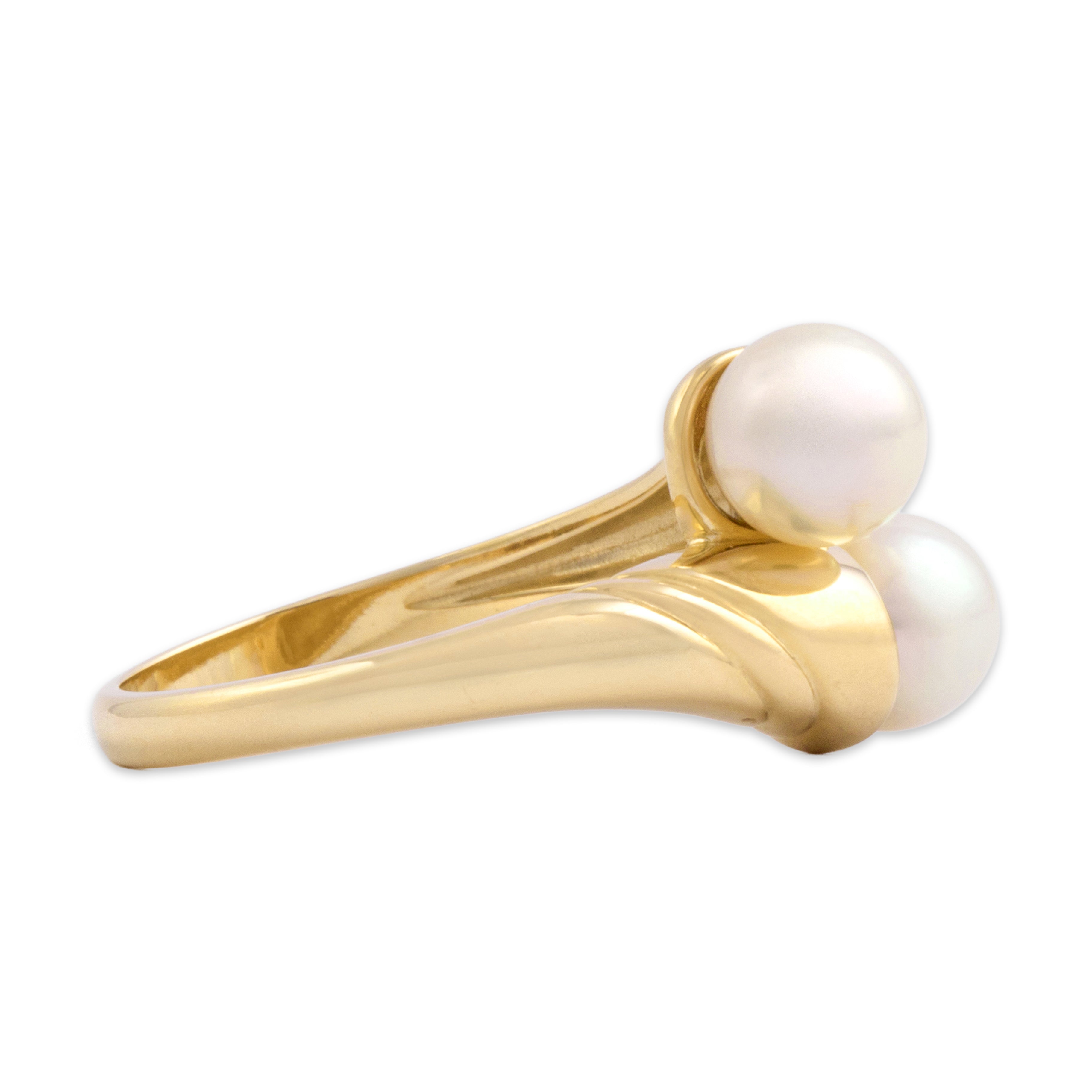 Vintage 14k Yellow Gold Pearl Chic Sweeping Bypass Duo Ring - Side view