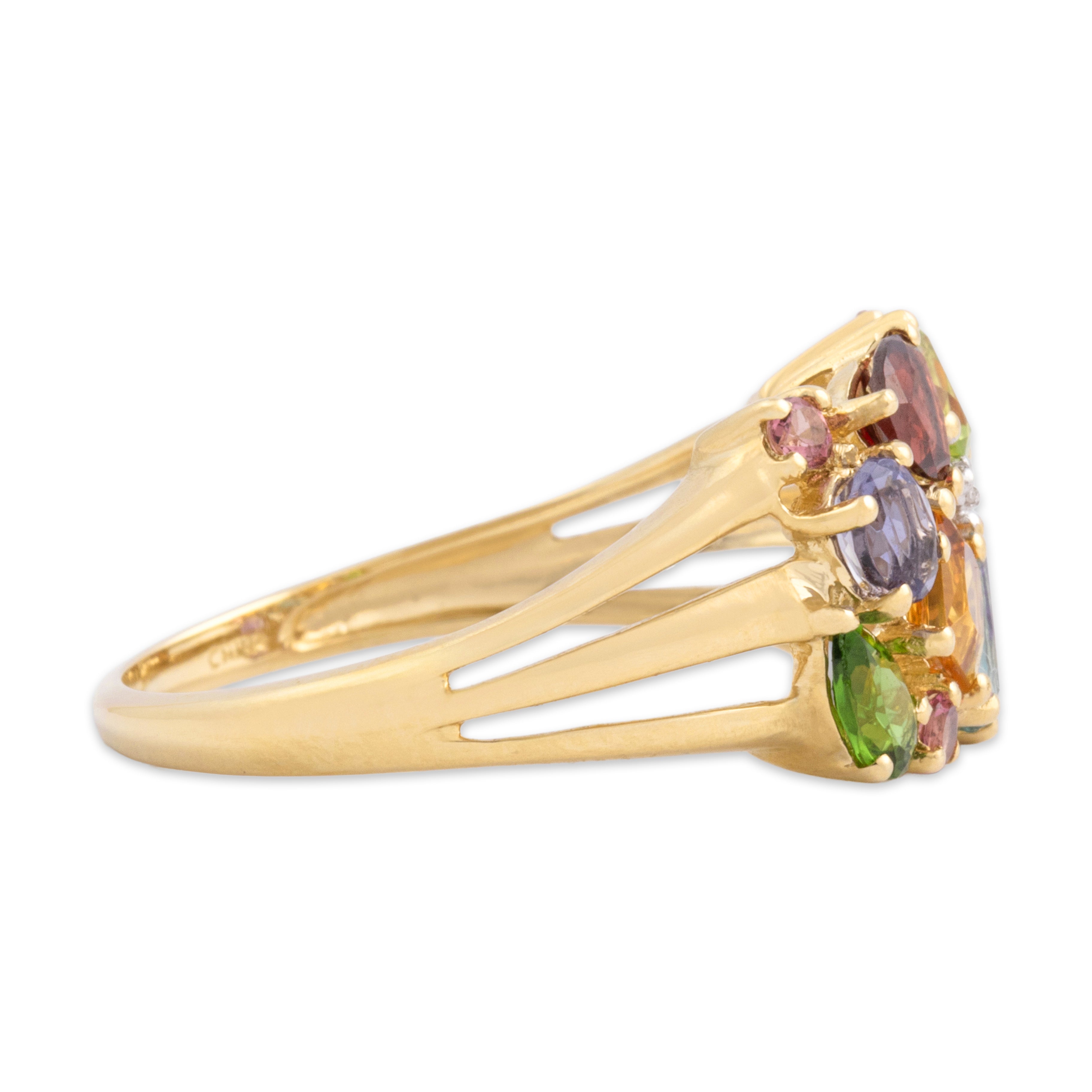 Vintage 14k Yellow Gold Multistone Diamond Asymmetrical Rainbow Cluster Ring 8.00