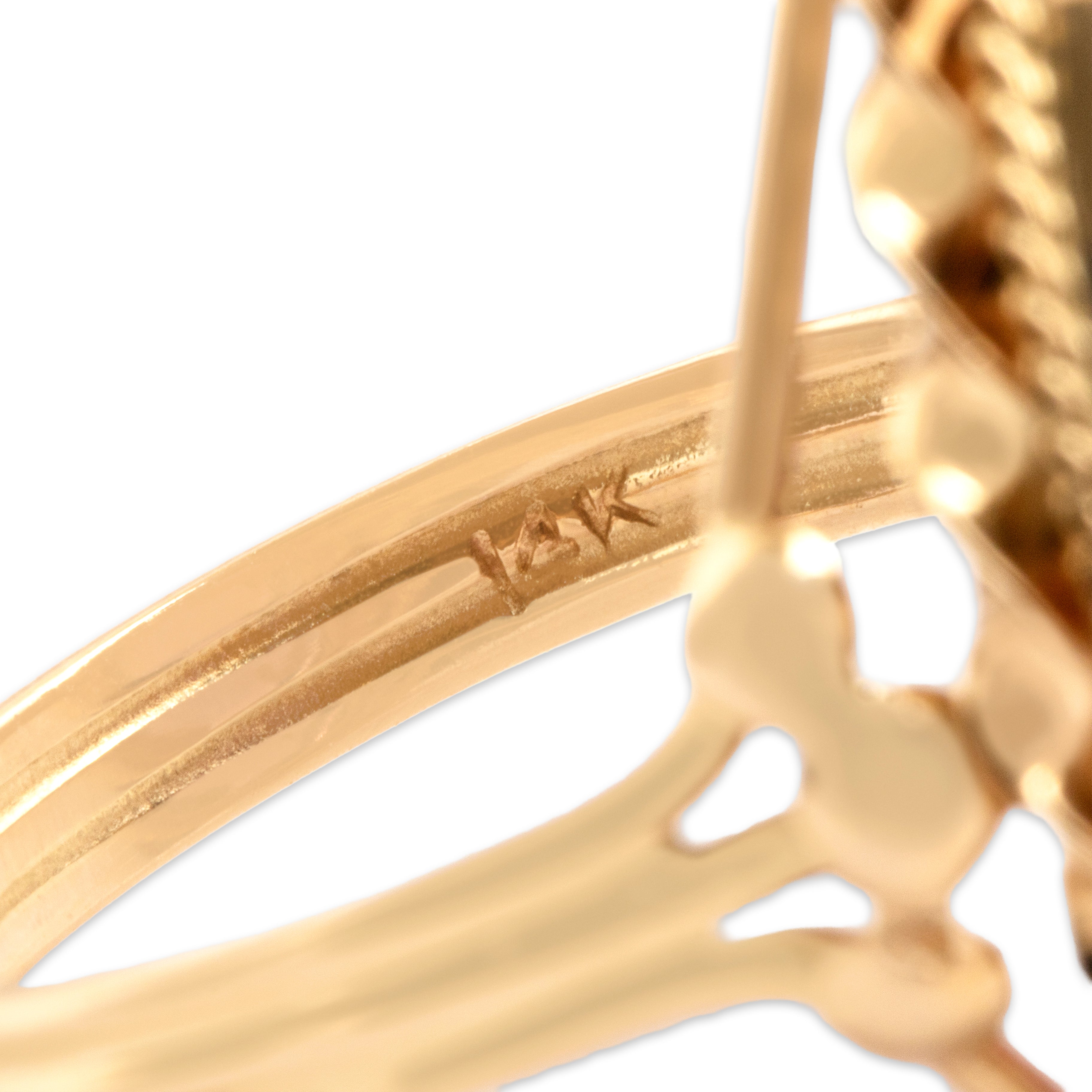 Vintage 14k Yellow Gold 7.31ct Amethyst Regal Twisted Rope Bezel Cocktail Ring - Hallmark view