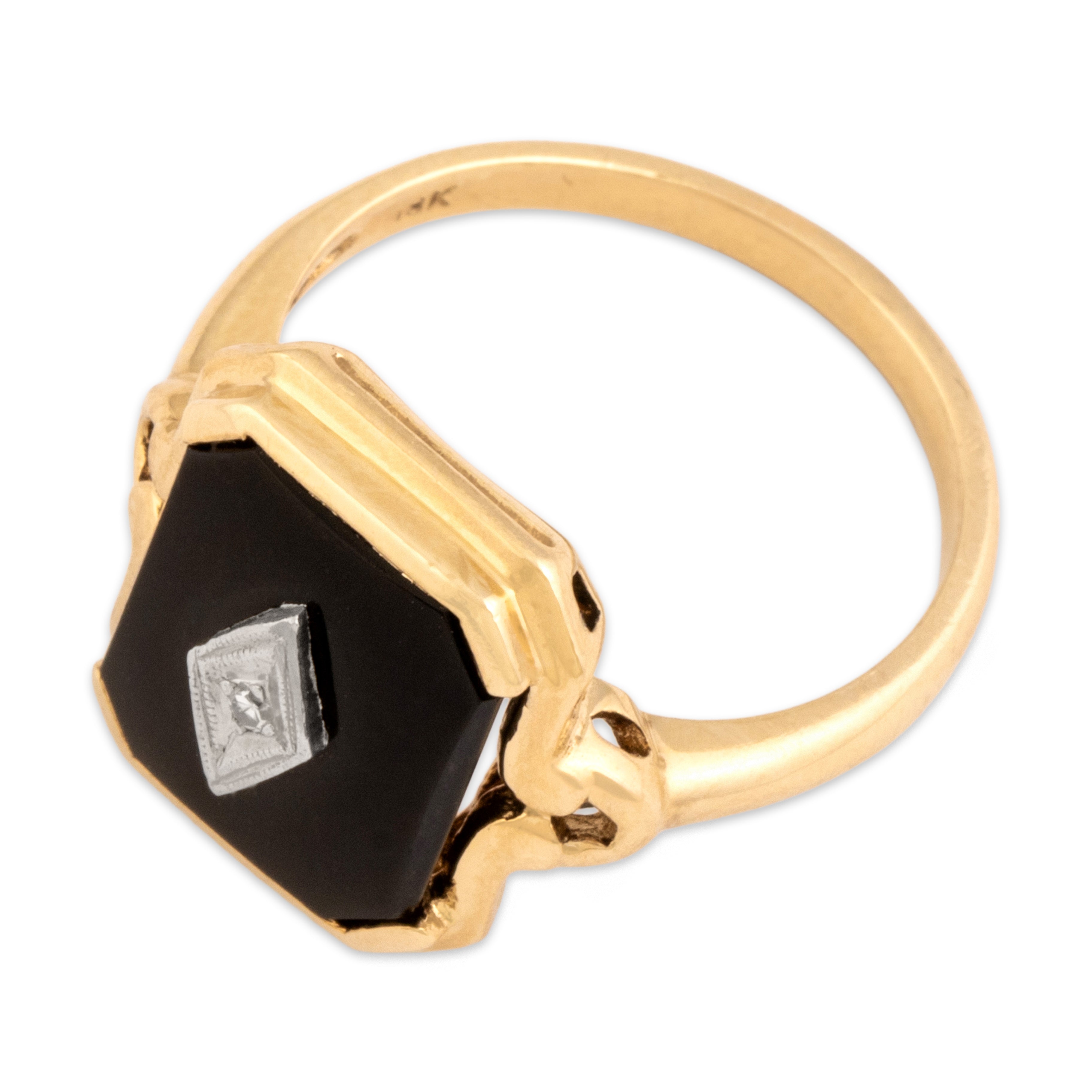 Vintage 10k Yellow & White Gold 1.85ct Onyx Diamond Clutch Bezel Ring 6.25