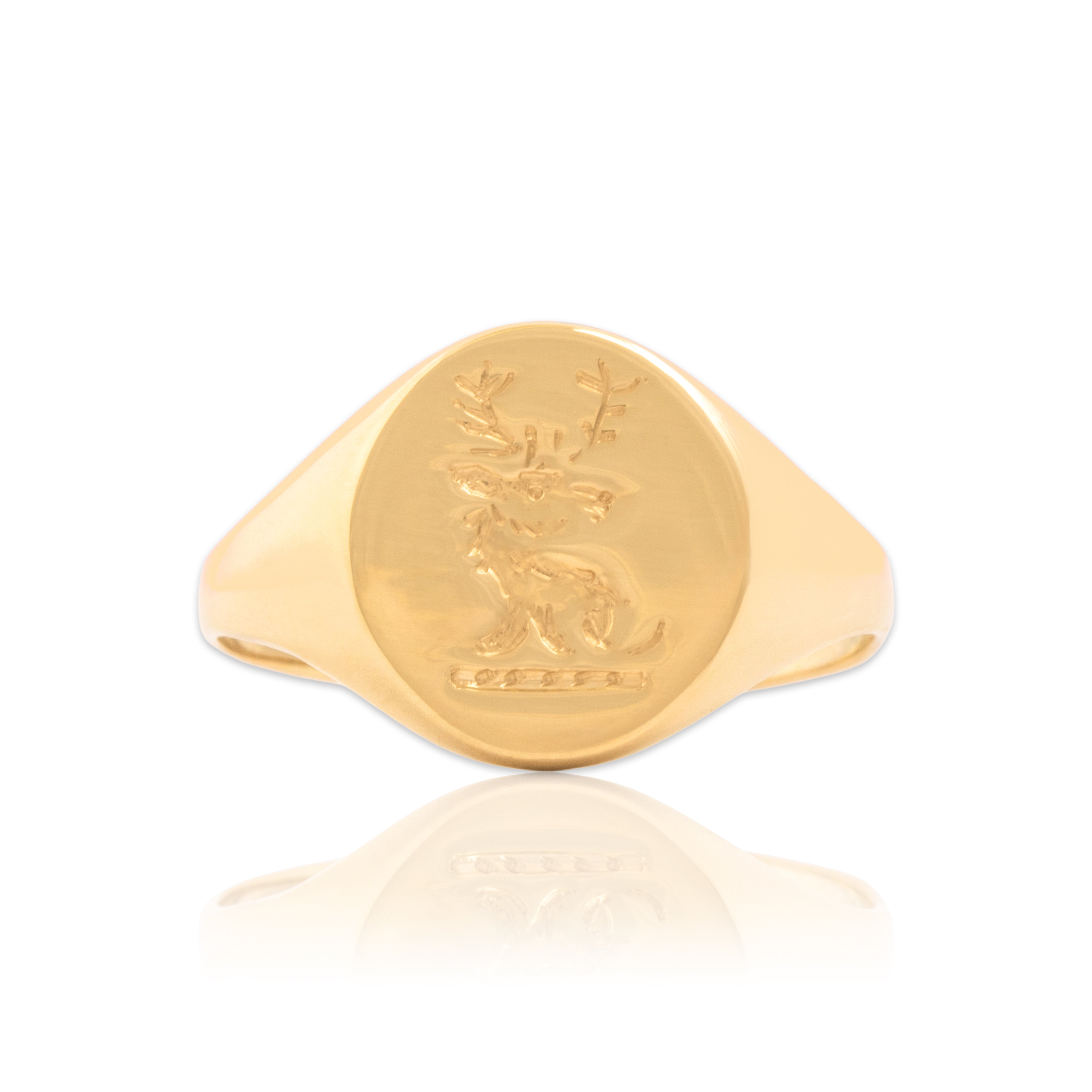 Vintage 14k Yellow Gold Carved Mighty Stag Signet Ring - Close-up view