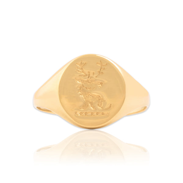 Vintage 14k Yellow Gold Carved Mighty Stag Signet Ring 8.00