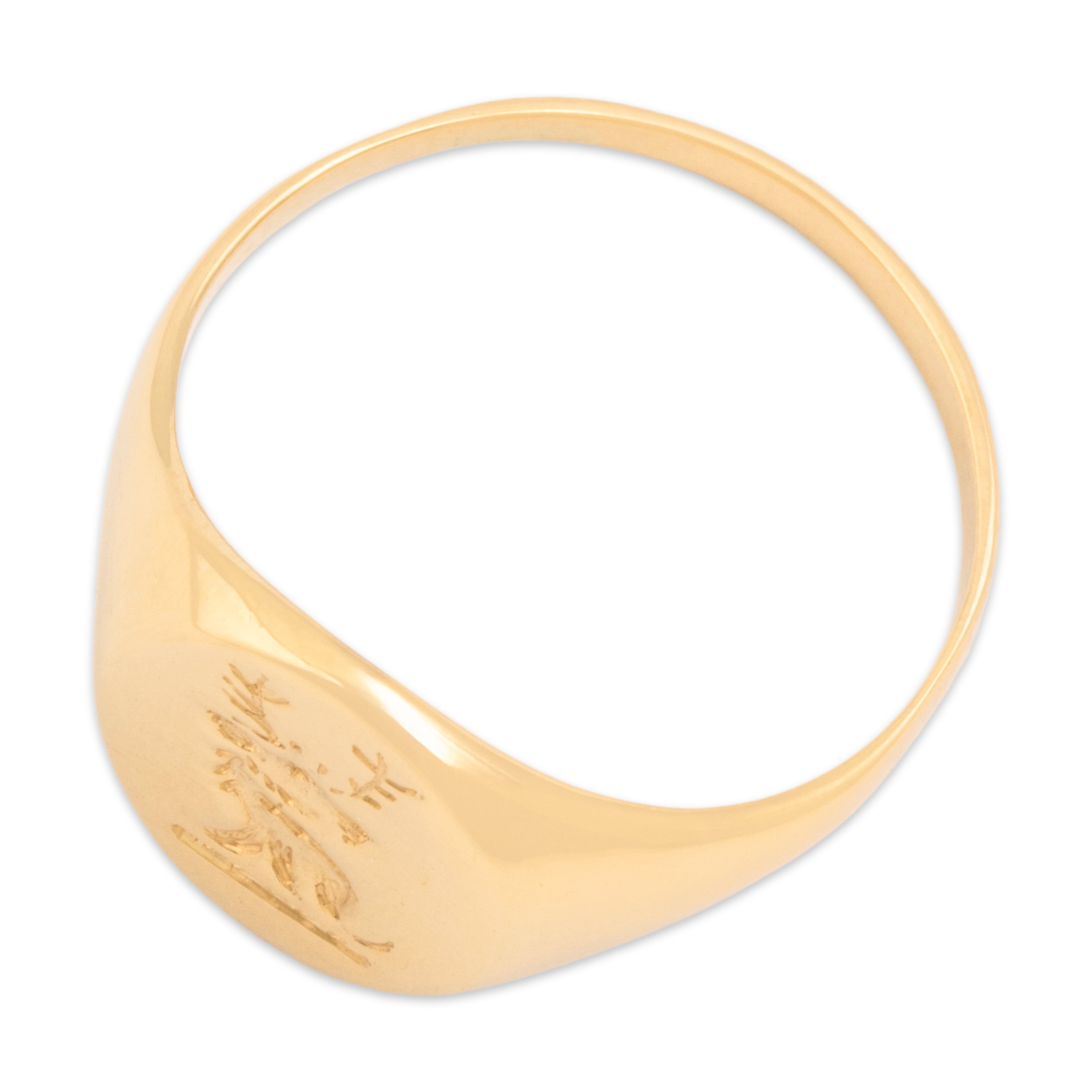 Vintage 14k Yellow Gold Carved Mighty Stag Signet Ring - Overall view