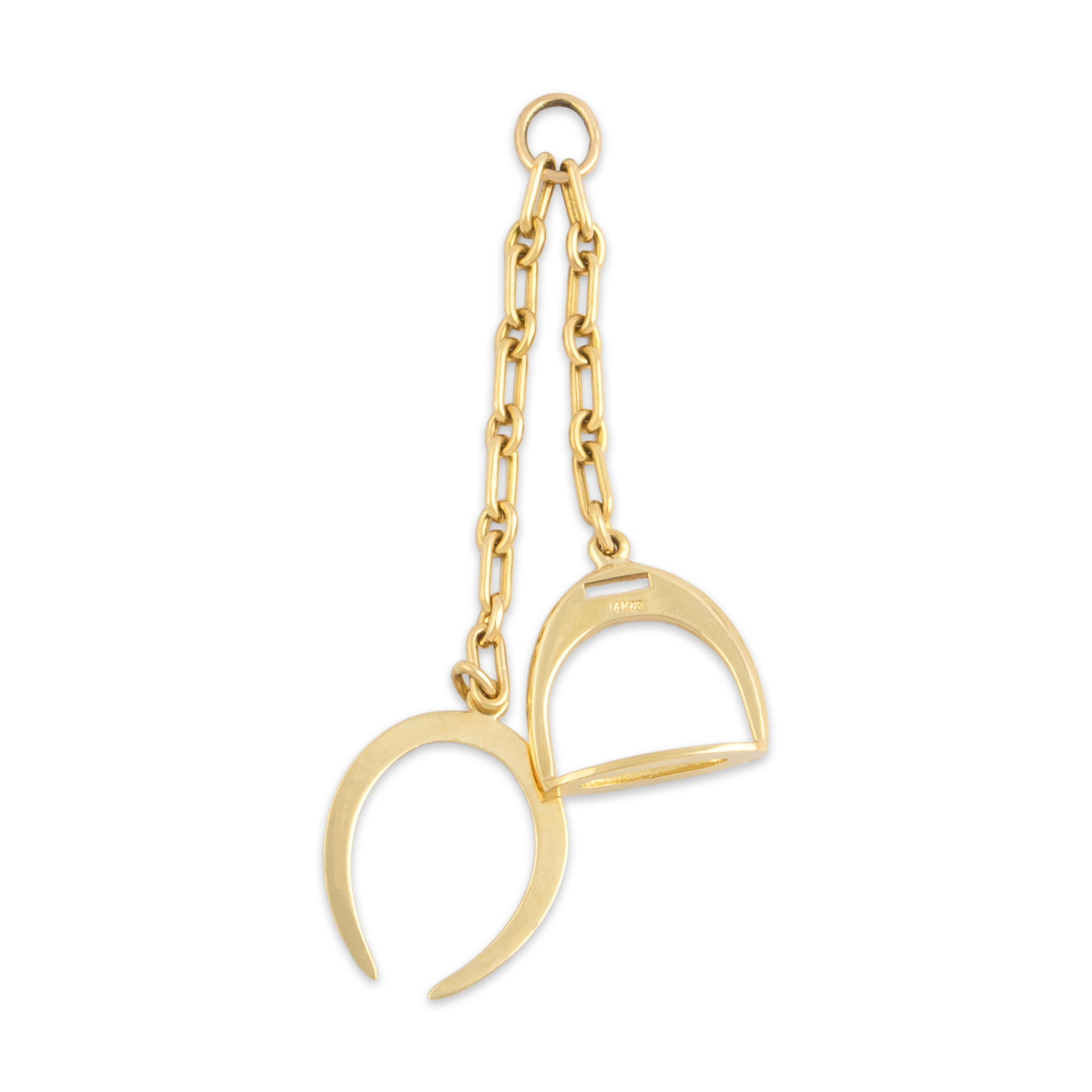 Vintage 14k Yellow Gold Equestrian Stirrup Link Dangle Charm / Pendant
