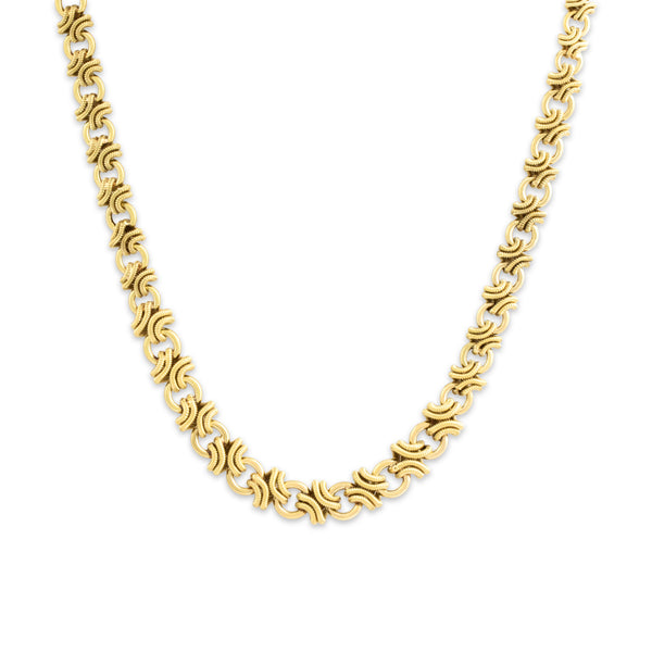 Vintage Substantial 14k Yellow Gold Graduated Unique Ribbed Link Necklace 17