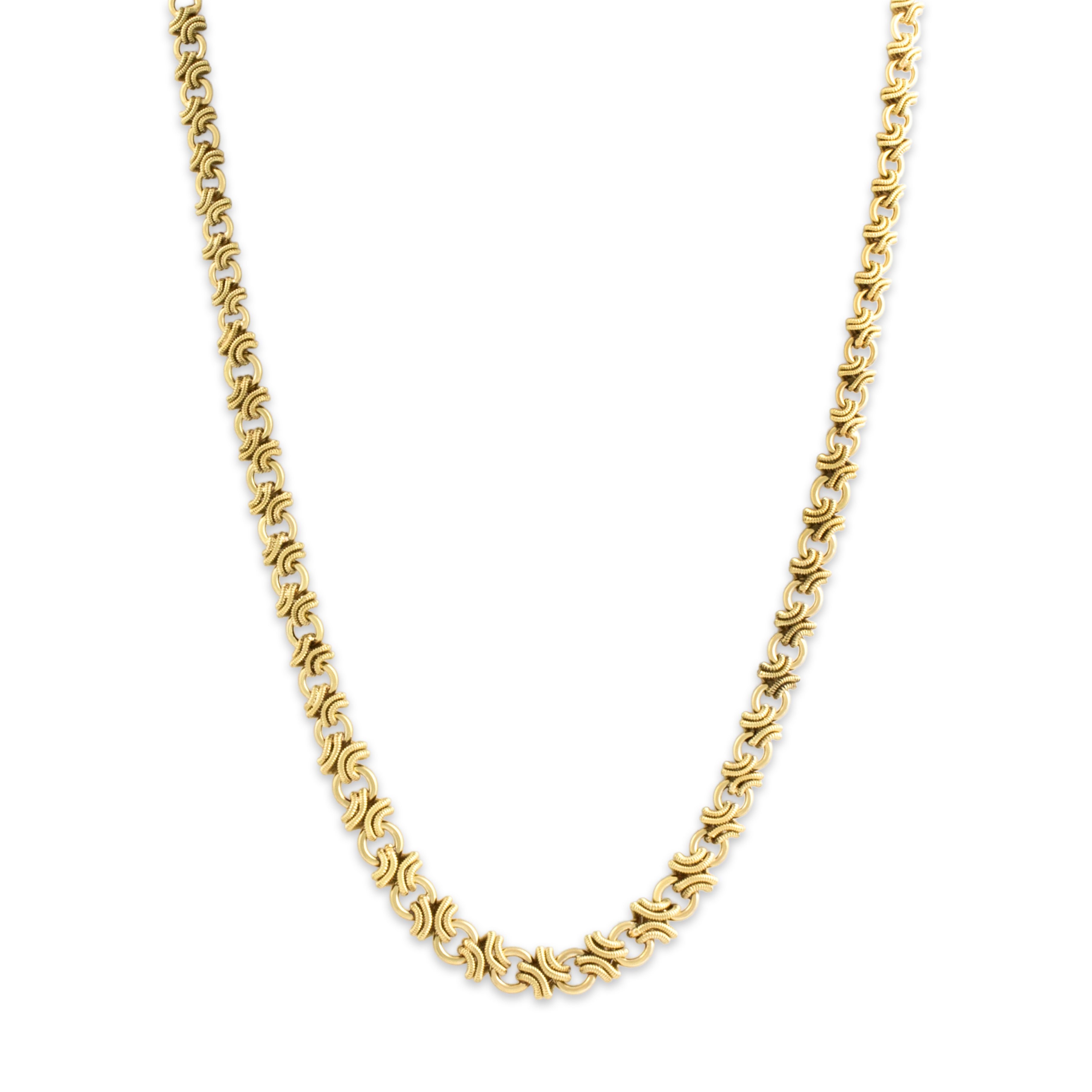 Vintage Substantial 14k Yellow Gold Graduated Unique Ribbed Link Necklace 17