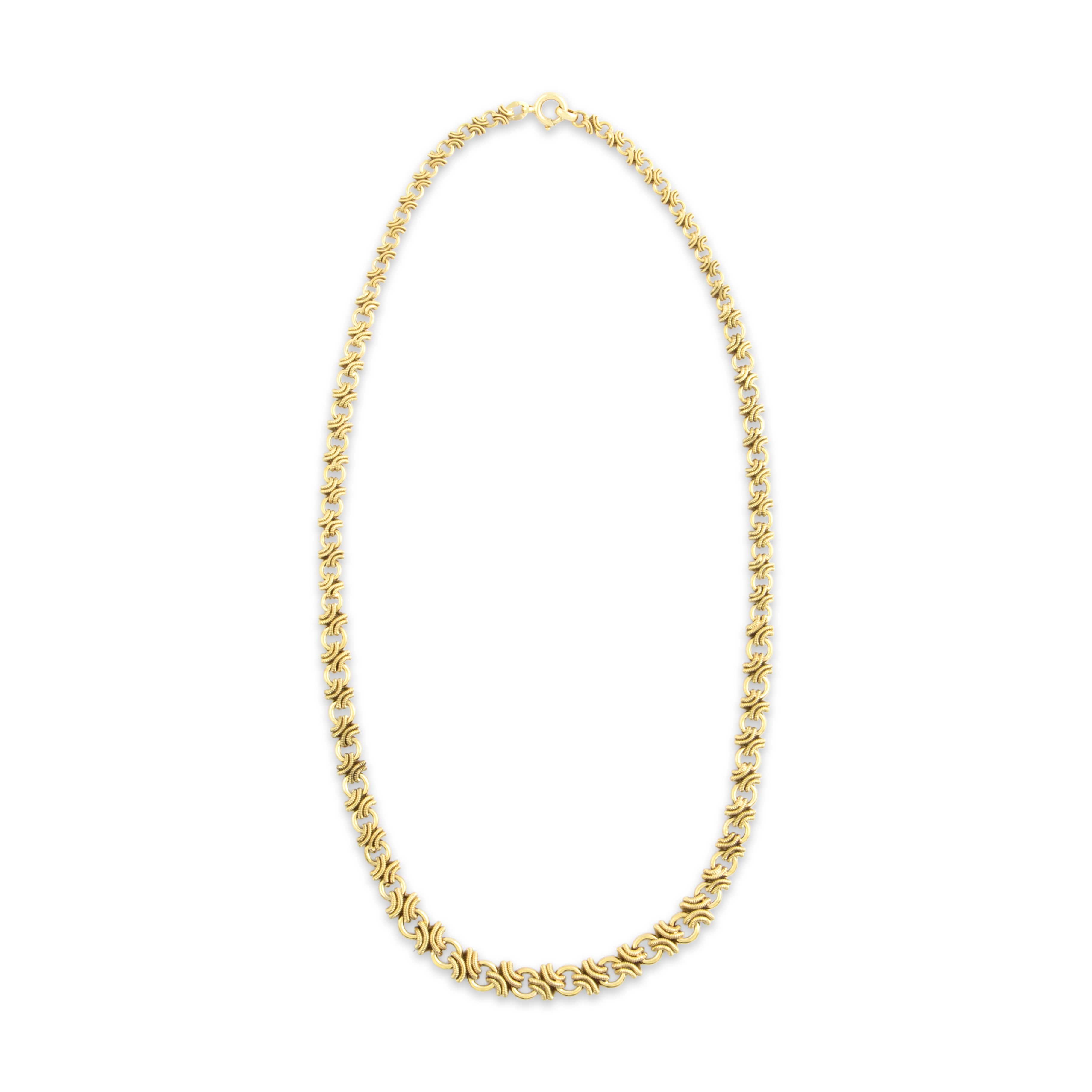Vintage Substantial 14k Yellow Gold Graduated Unique Ribbed Link Necklace 17