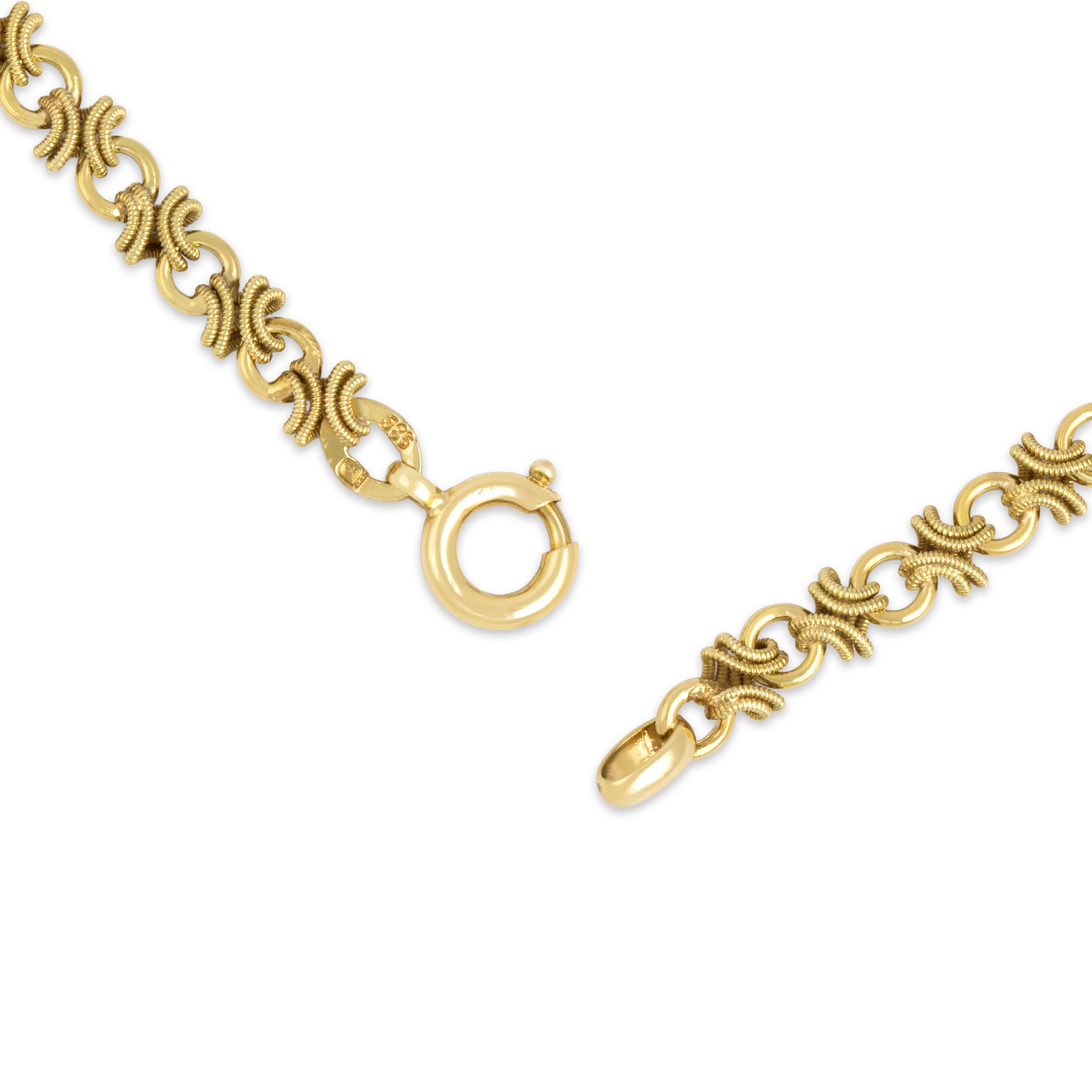 Vintage Substantial 14k Yellow Gold Graduated Unique Ribbed Link Necklace 17