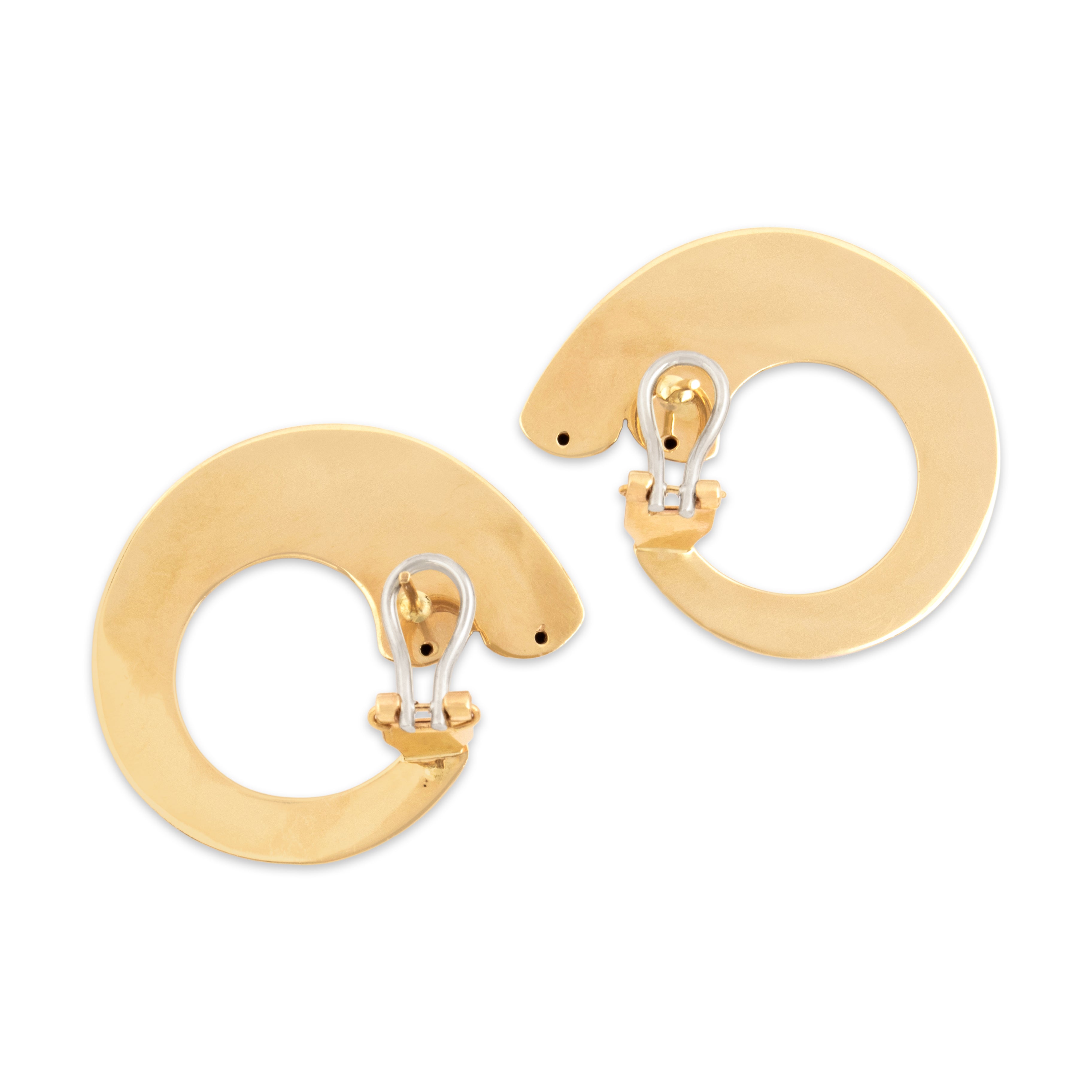 Vintage Italian 14k Yellow & White Gold Two-Toned Curved Omega-Back Earrings