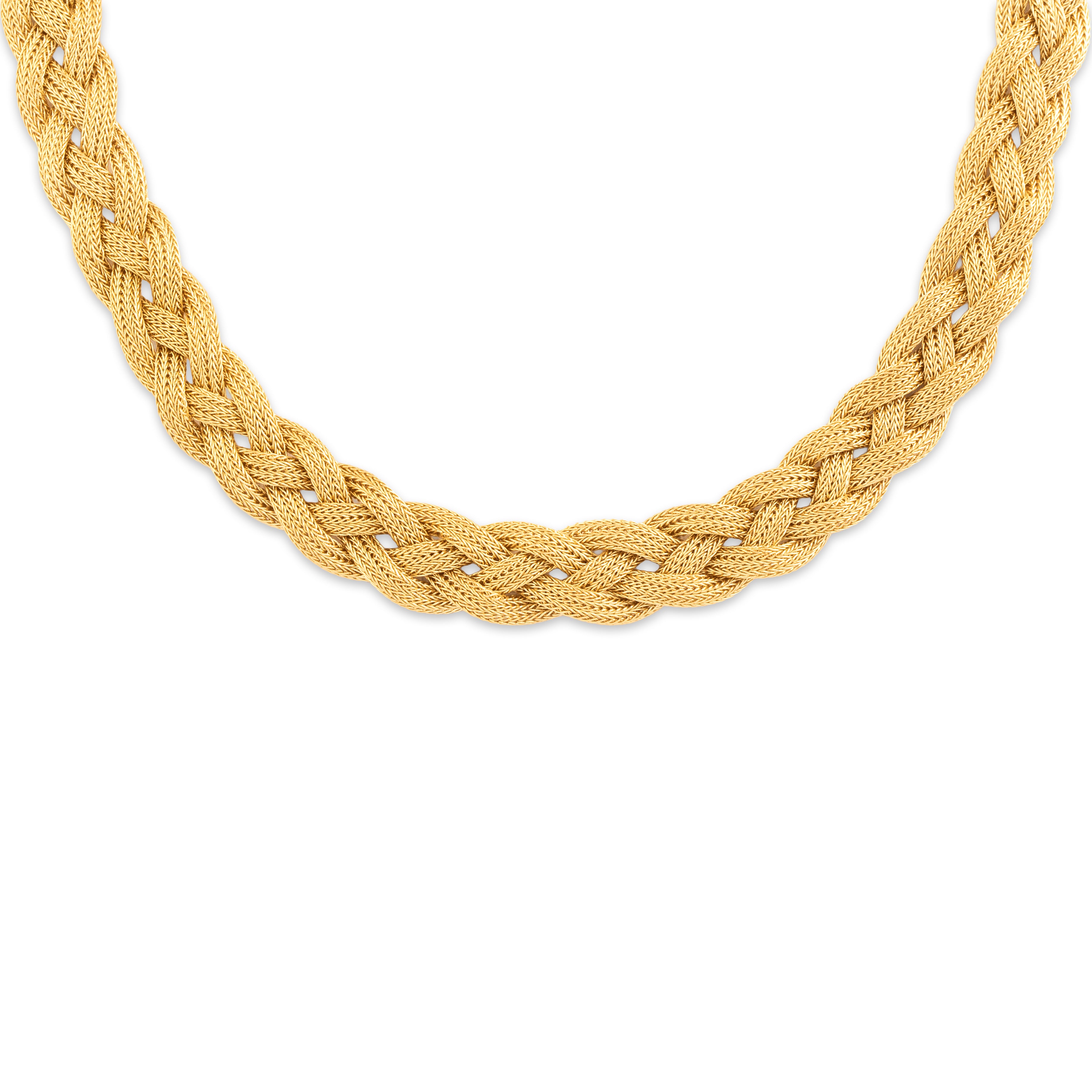 Vintage Italian 14k Yellow Gold Intricate Textured Rope Braid Necklace - detail view #1