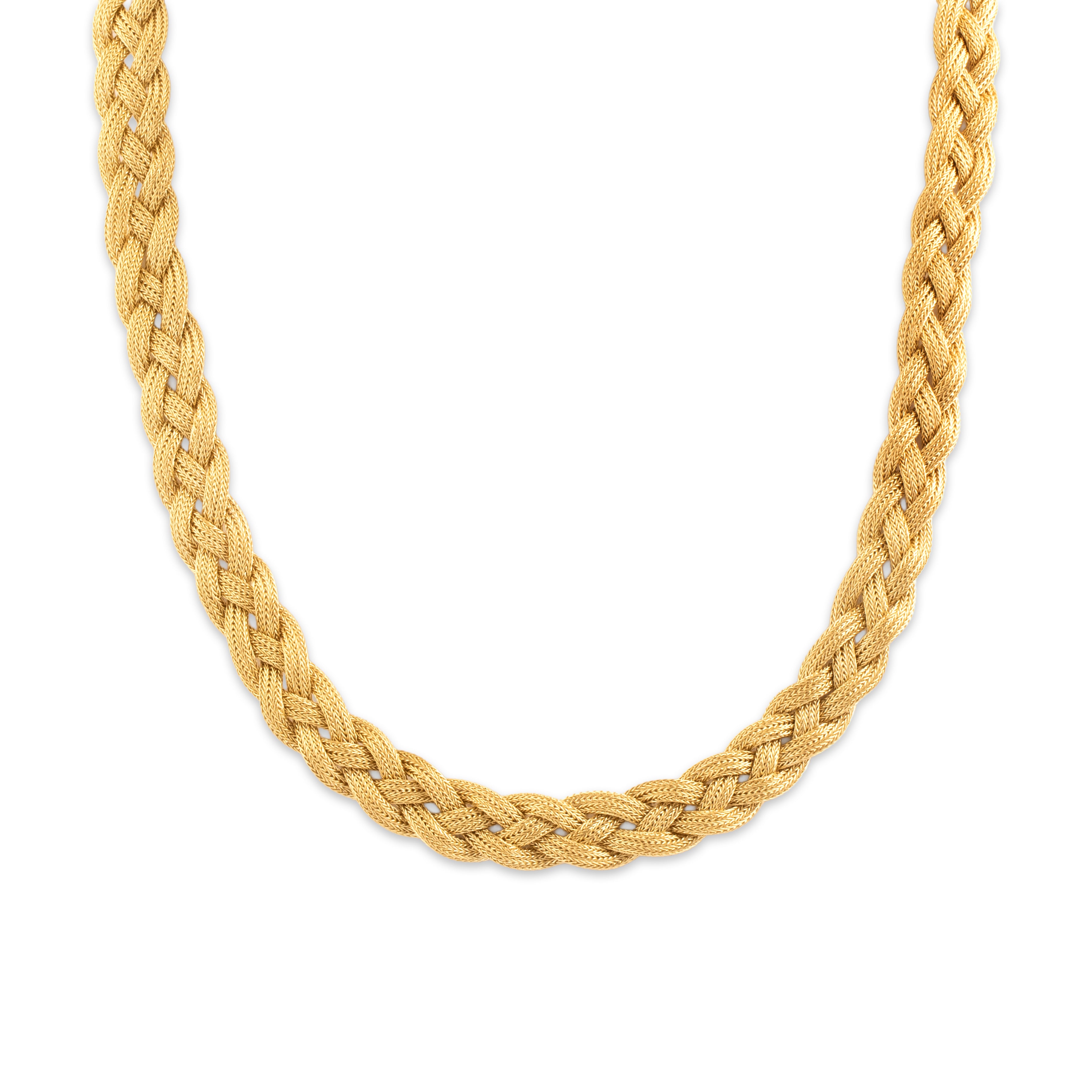 Vintage Italian 14k Yellow Gold Intricate Textured Rope Braid Necklace - Close-up view