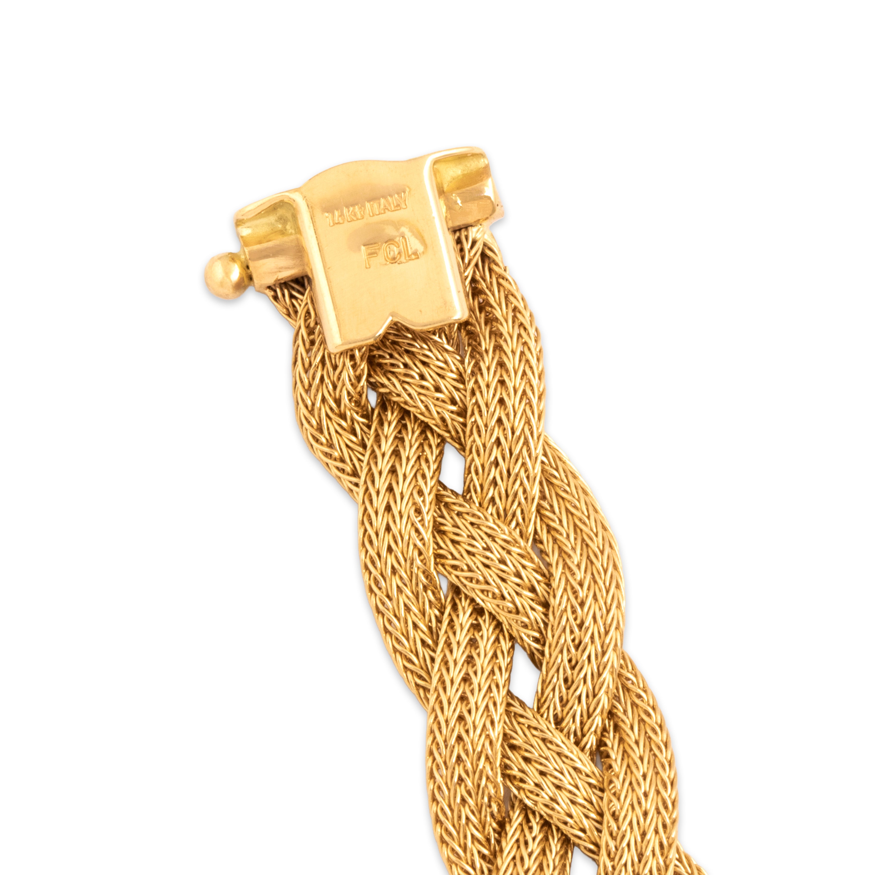 Vintage Italian 14k Yellow Gold Intricate Textured Rope Braid Necklace - Hallmark view
