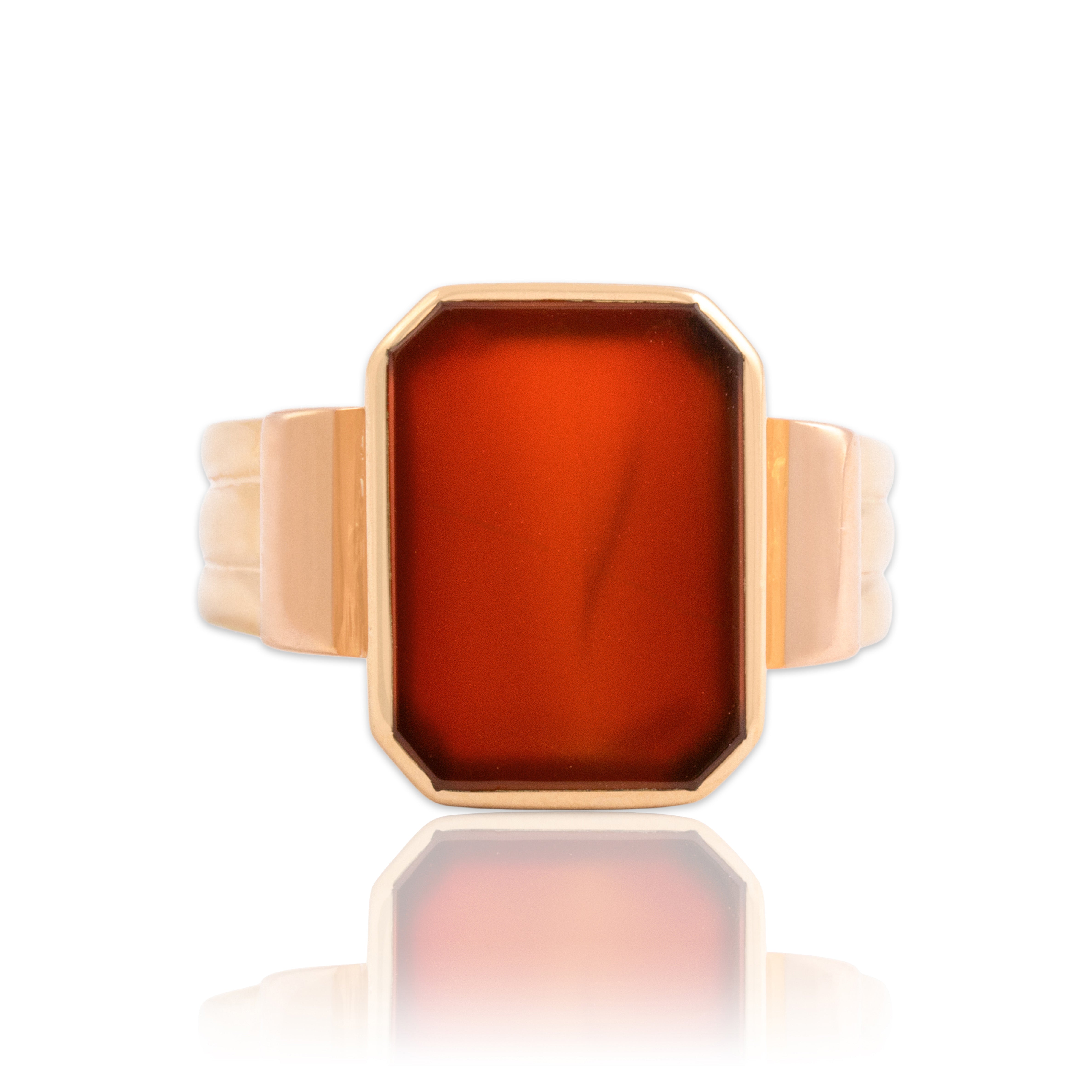 Vintage Swedish 18k Yellow & Rose Gold 3.87ct Carnelian Bold Signet Ring 10.00