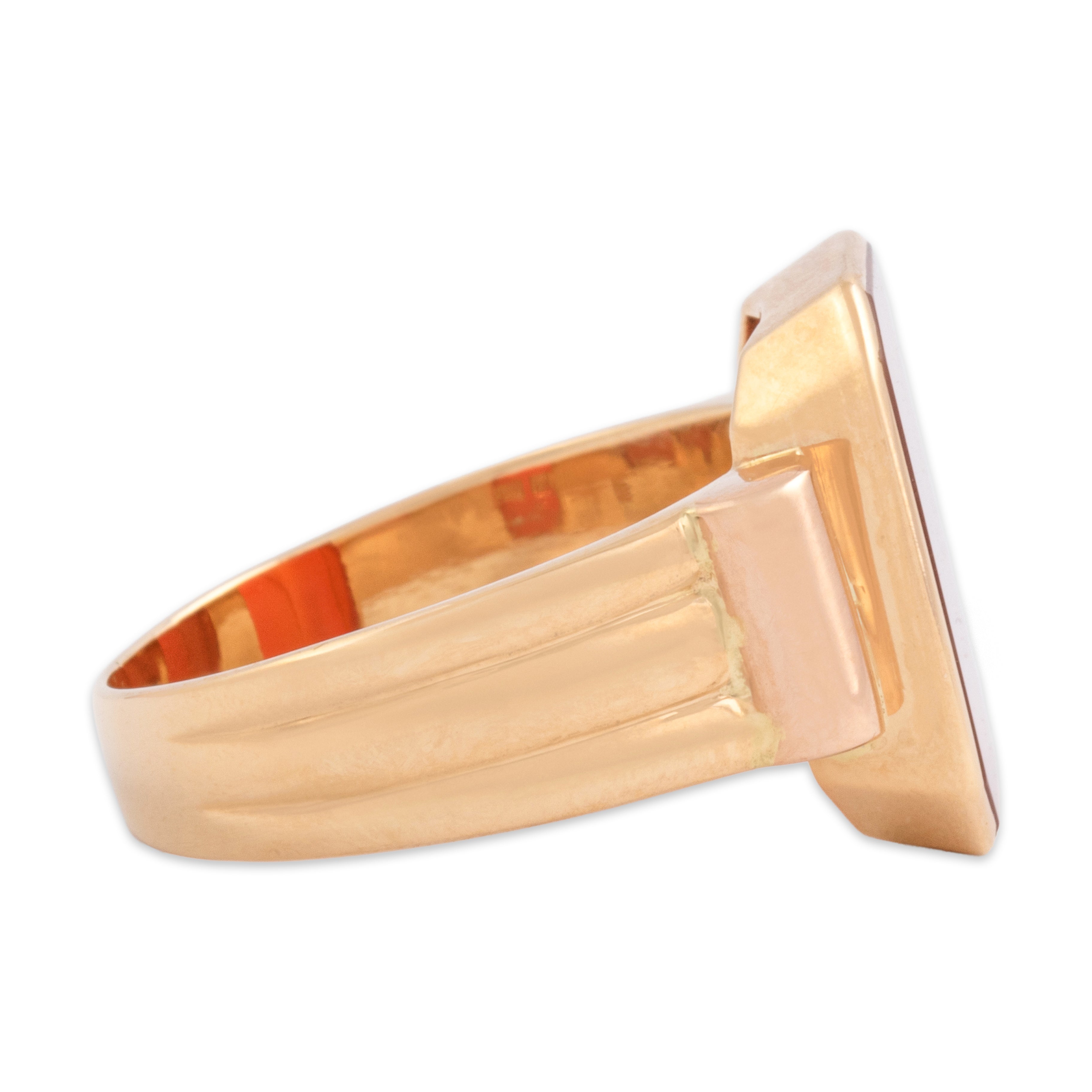 Vintage Swedish 18k Yellow & Rose Gold 3.87ct Carnelian Mesmerizing Bold Shoulder Signet Ring - Side view