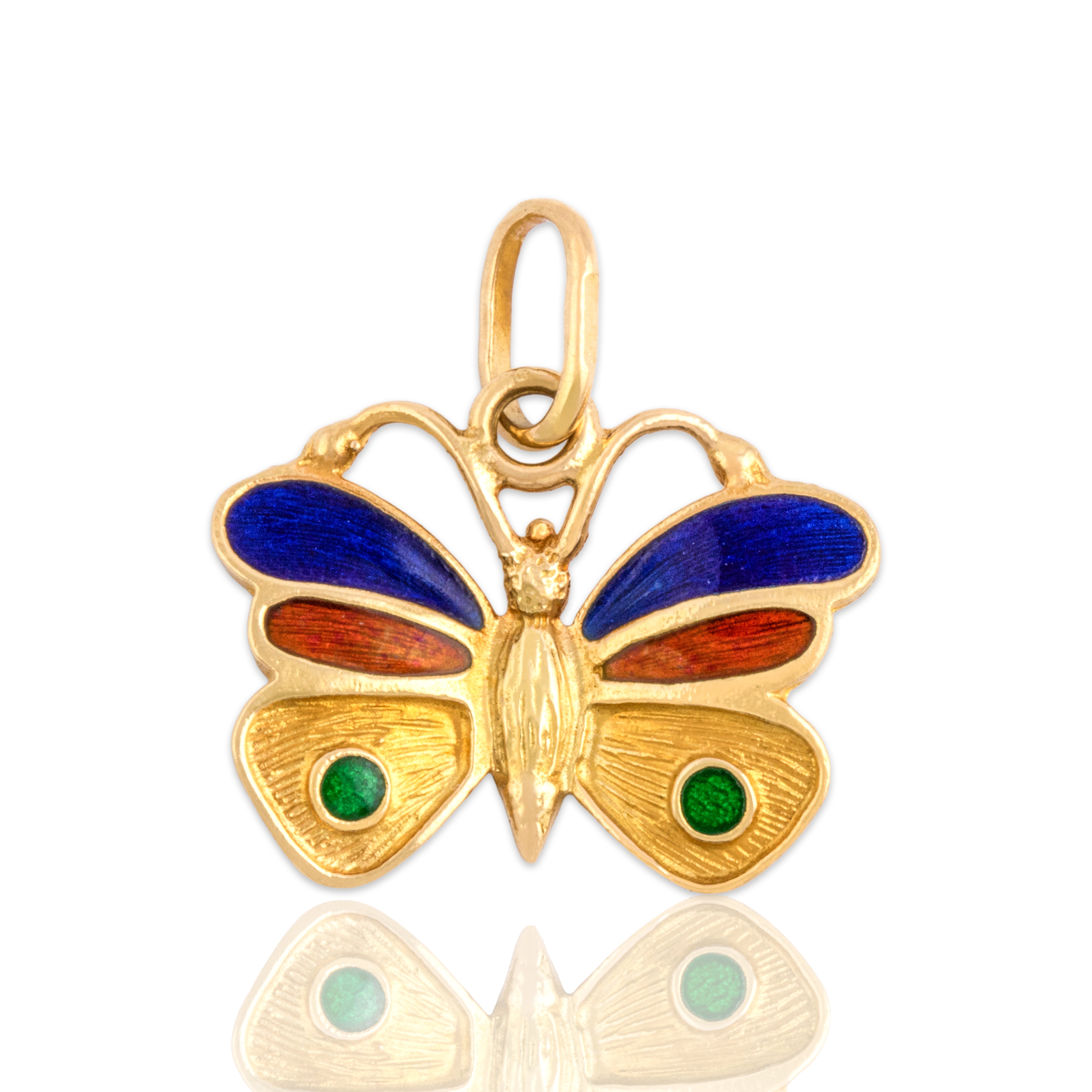 Vintage Italian 18k Yellow Gold Artistic Enamel Butterfly Charm / Pendant - Close-up view