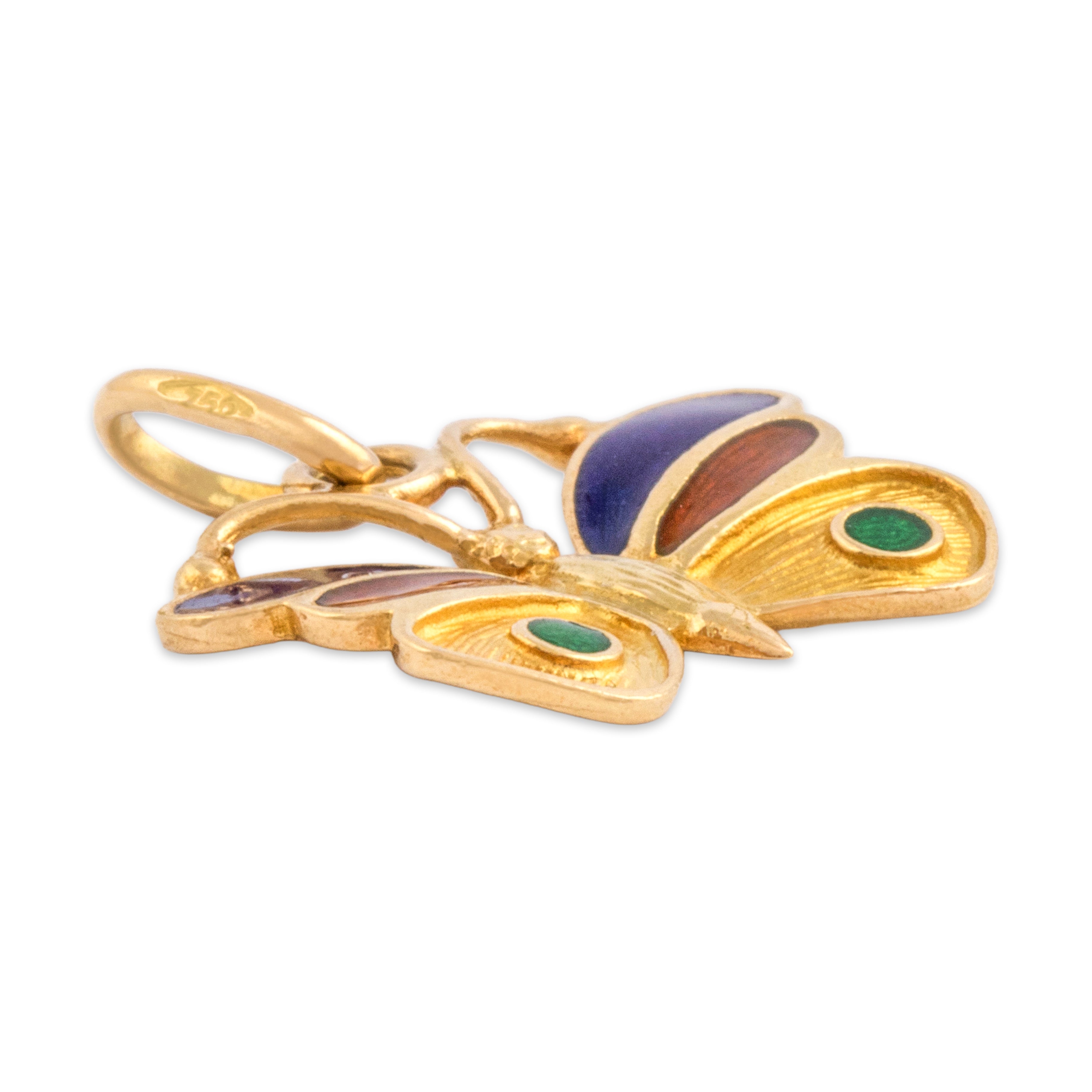 Vintage Italian 18k Yellow Gold Artistic Enamel Butterfly Charm / Pendant - Side view